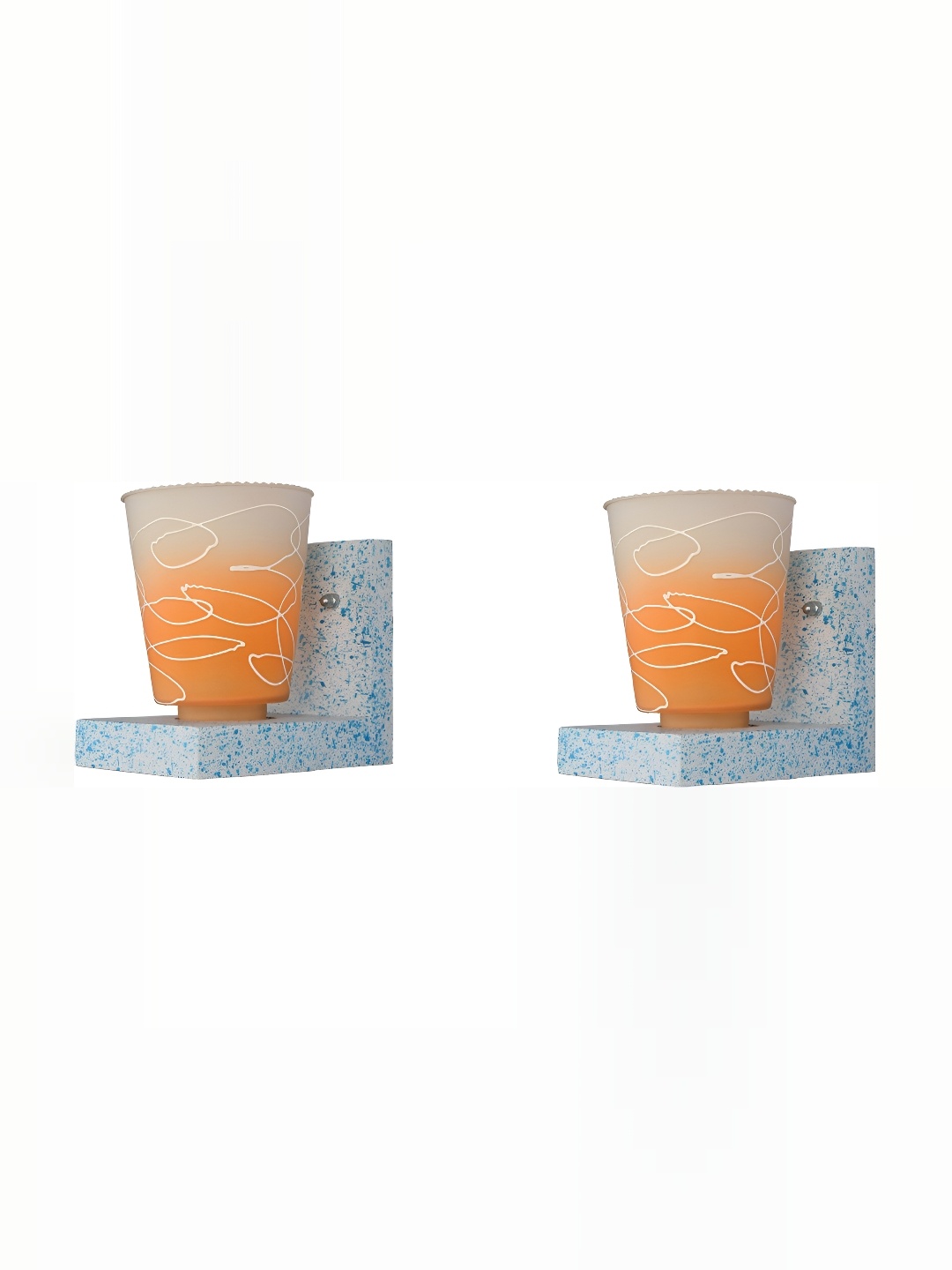 

1ST TIME Orange & White 2 Pieces Colourblocked Glass Contemporary Cylinder Wall Lamps