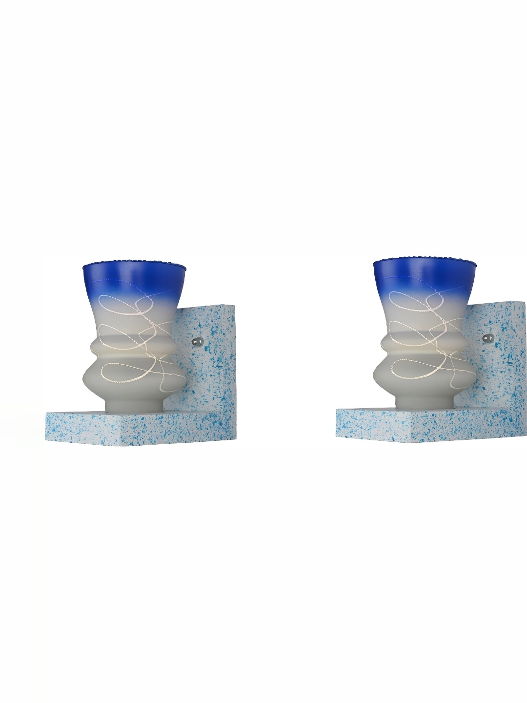 

1ST TIME White & Blue 2 Pieces Colourblocked Glass Traditional Cylinder Shaped Wall Lamp