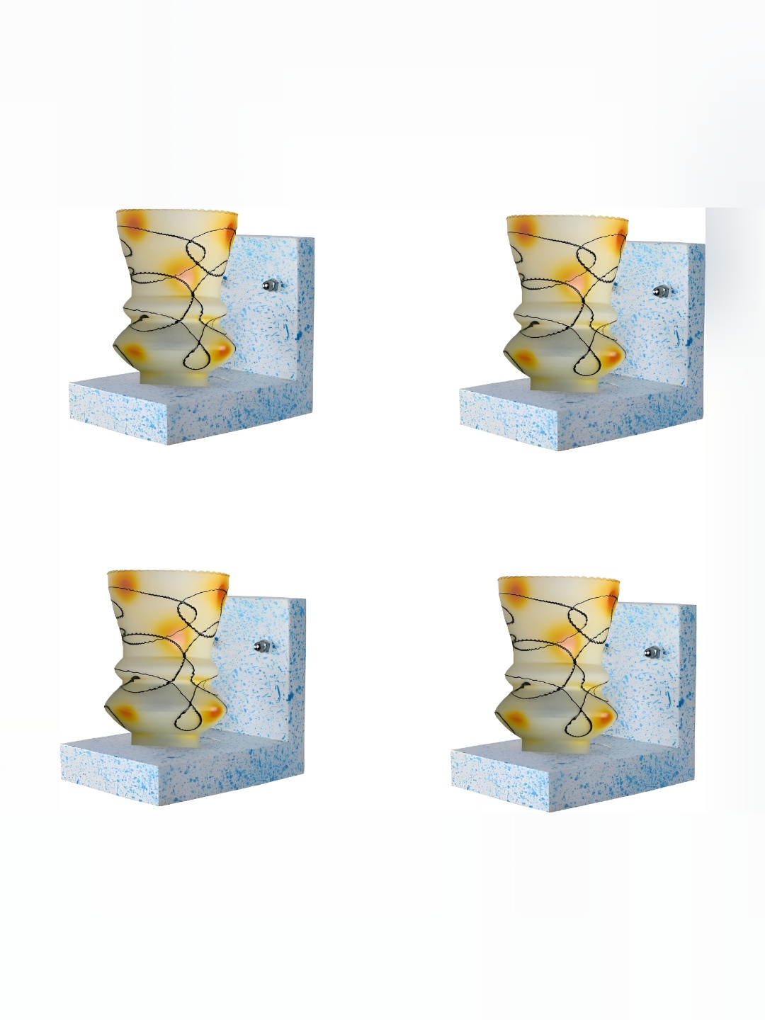 

1ST TIME Yellow & White 4 Pieces Printed Glass Contemporary Wall Lamps