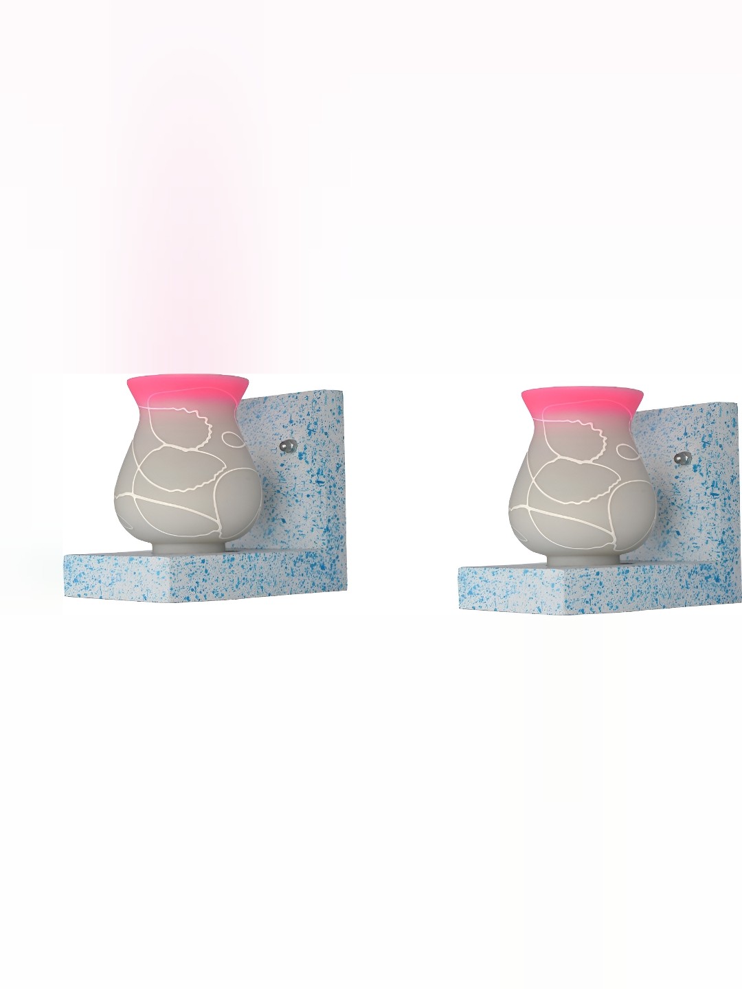 

1ST TIME Pink & White 2 Pieces Printed Glass Contemporary Abstract Shaped Wall Lamps