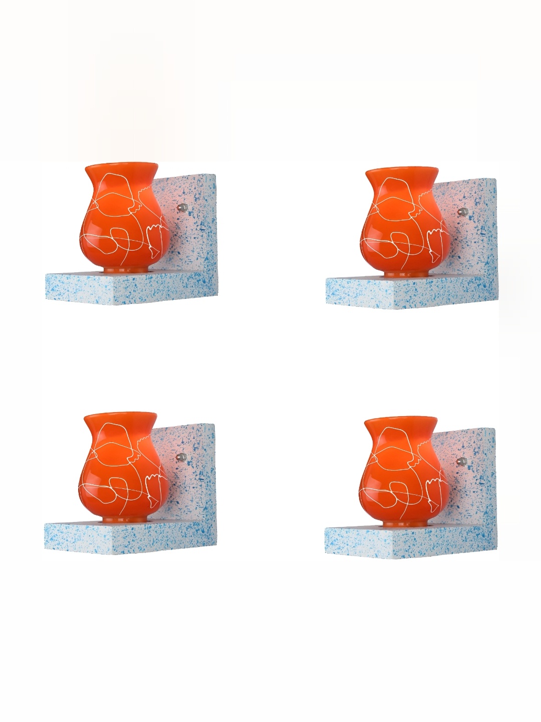 

1ST TIME Orange & White 4 Pieces Printed Glass Contemporary Wall Lamps