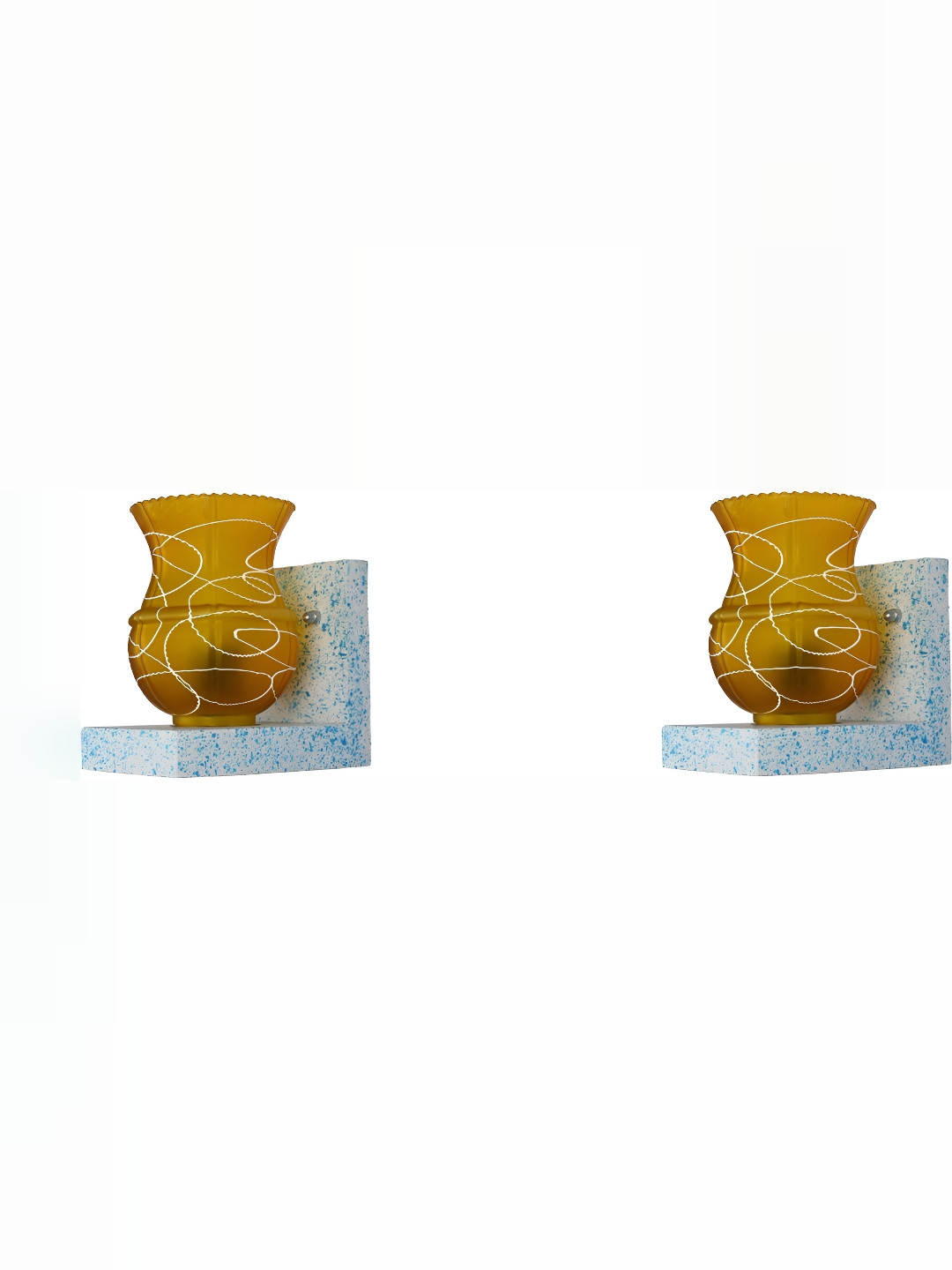 

1ST TIME Yellow 2 Pieces Printed Glass Contemporary Cylinder Shaped Wall Lamps