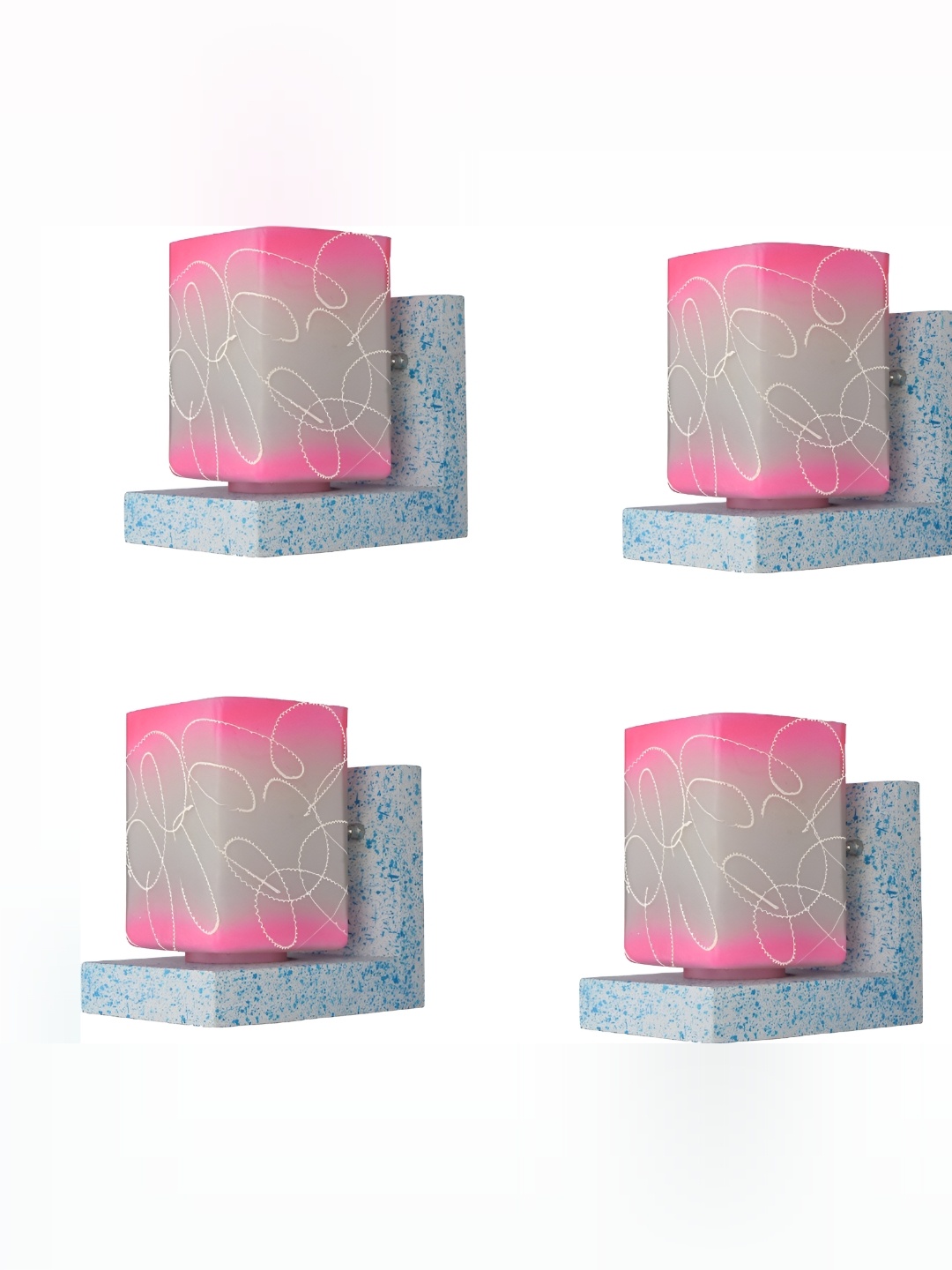 

1ST TIME White & Pink 4 Pieces Printed Glass Contemporary Wall Lamps