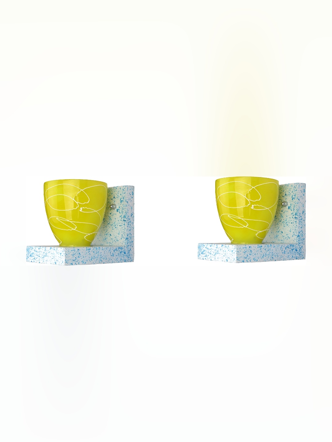 

1ST TIME Yellow & White 2 Pieces Glass Printed Contemporary Wall Lamps