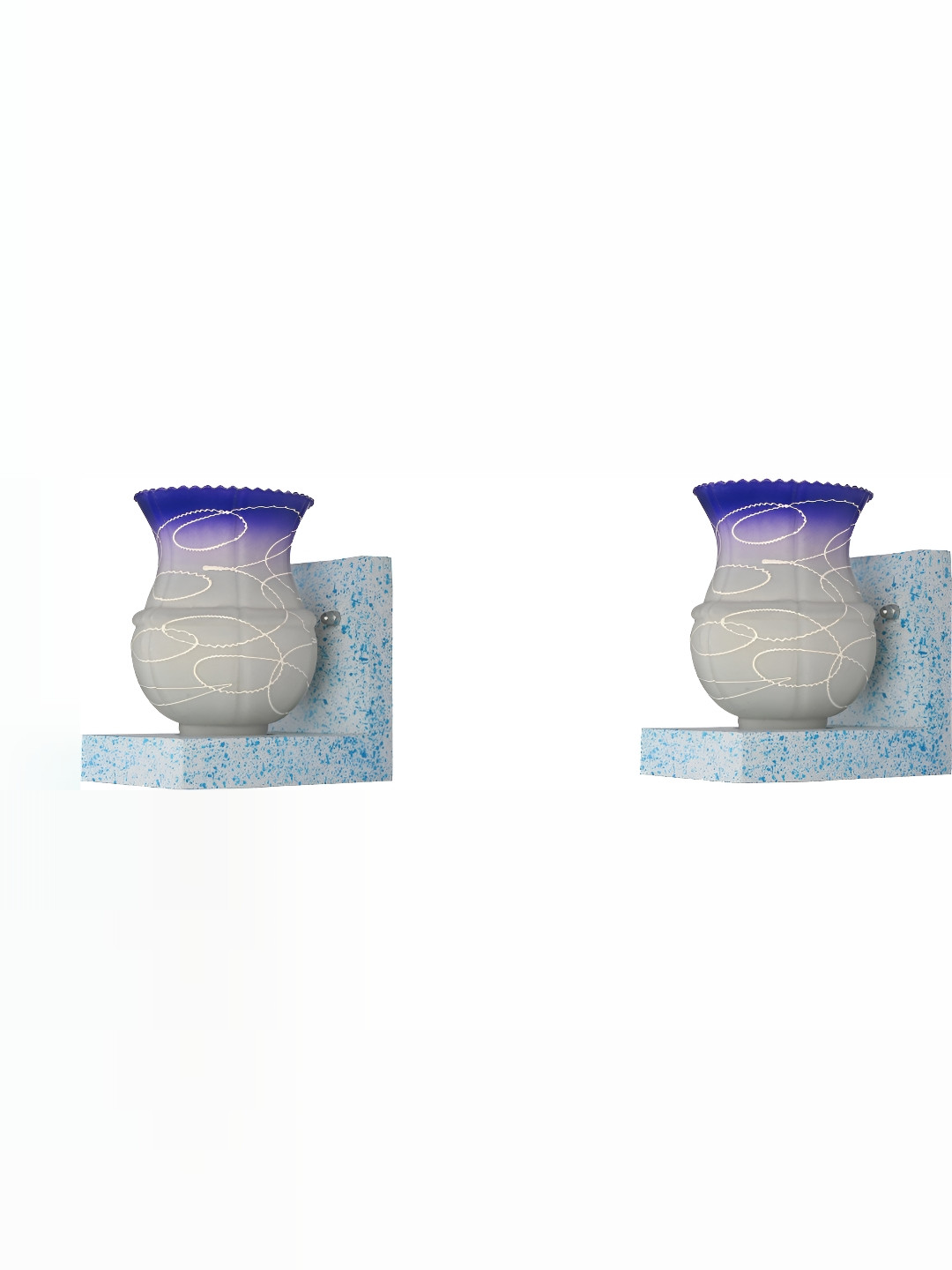 

1ST TIME Blue & Grey 2 Pieces Glass Printed Contemporary Bell Shaped Wall Lamps
