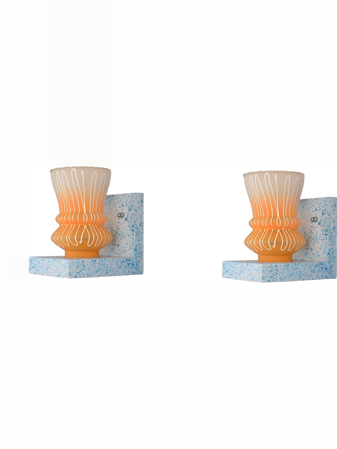

1ST TIME Orange & White 2 Pcs Printed Contemporary Abstract Shaped Glass Wall Lamp