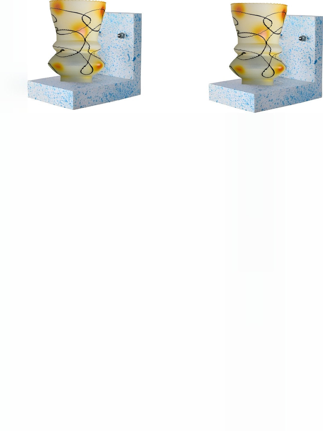 

1ST TIME Yellow & White 2 Pieces Printed Glass Traditional Wall Lamps