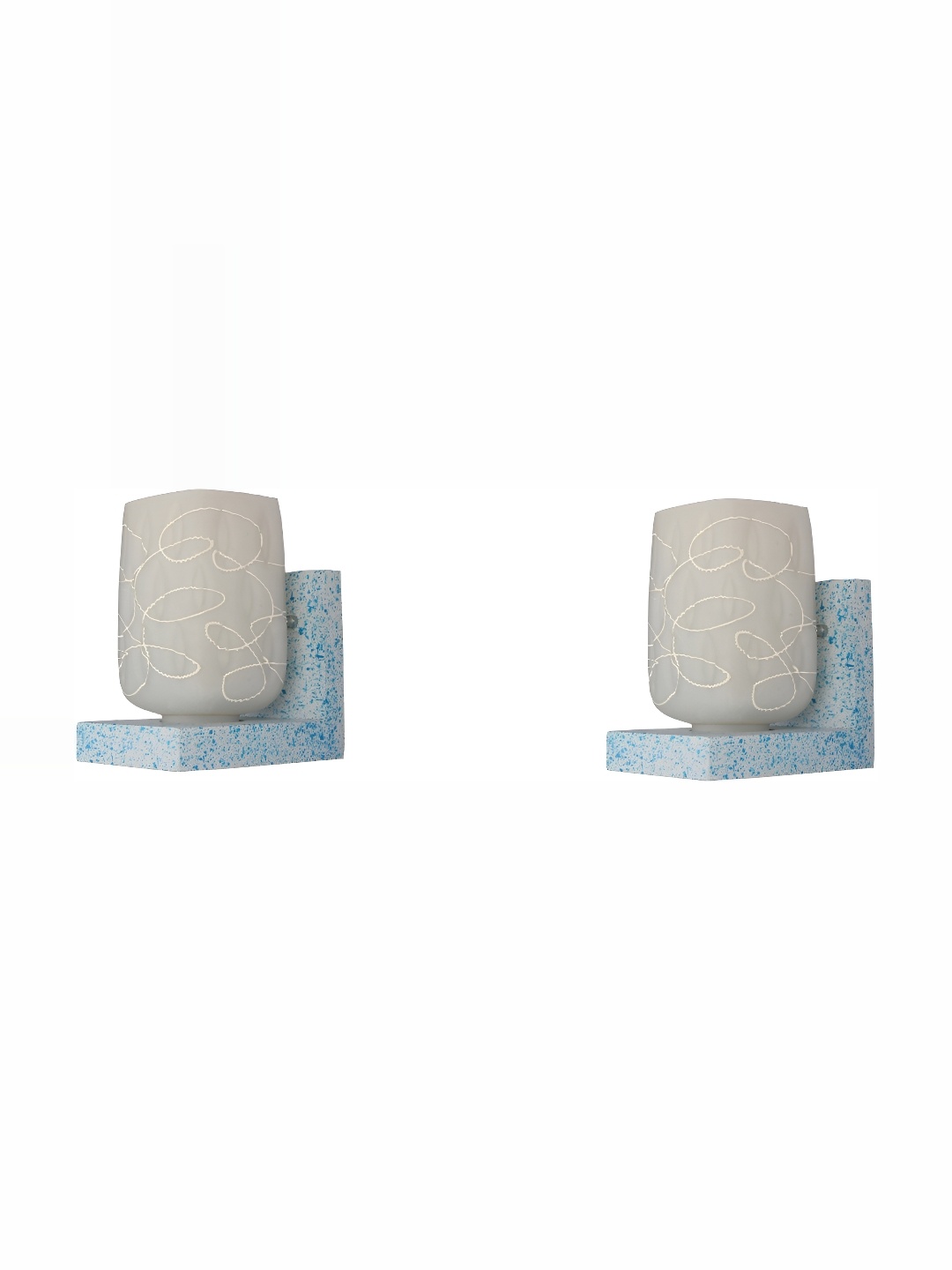 

1ST TIME White & Blue 2 Pieces Printed Glass Contemporary Wall Lamps