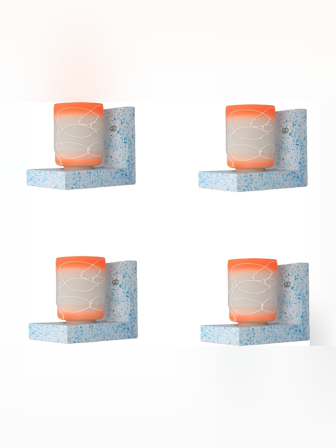 

1ST TIME Orange & White 4 Pieces Printed Glass Contemporary Rectangle Shaped Wall Lamps