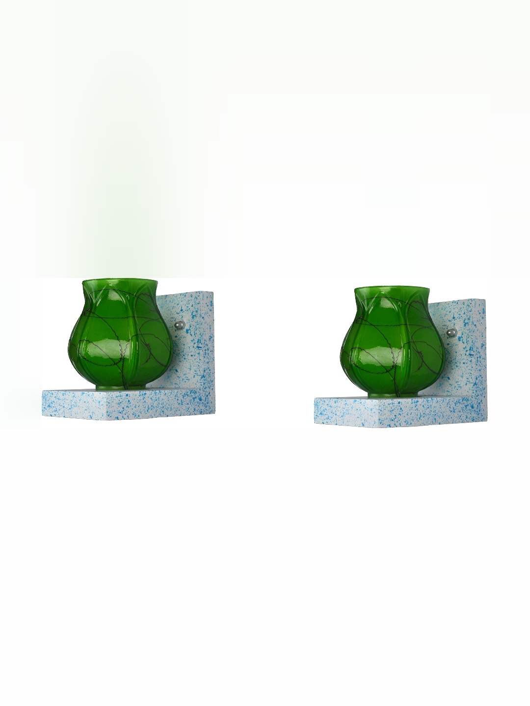 

1ST TIME Green & Blue 2 Pieces Printed Glass Bell Shaped Contemporary Wall Lamp