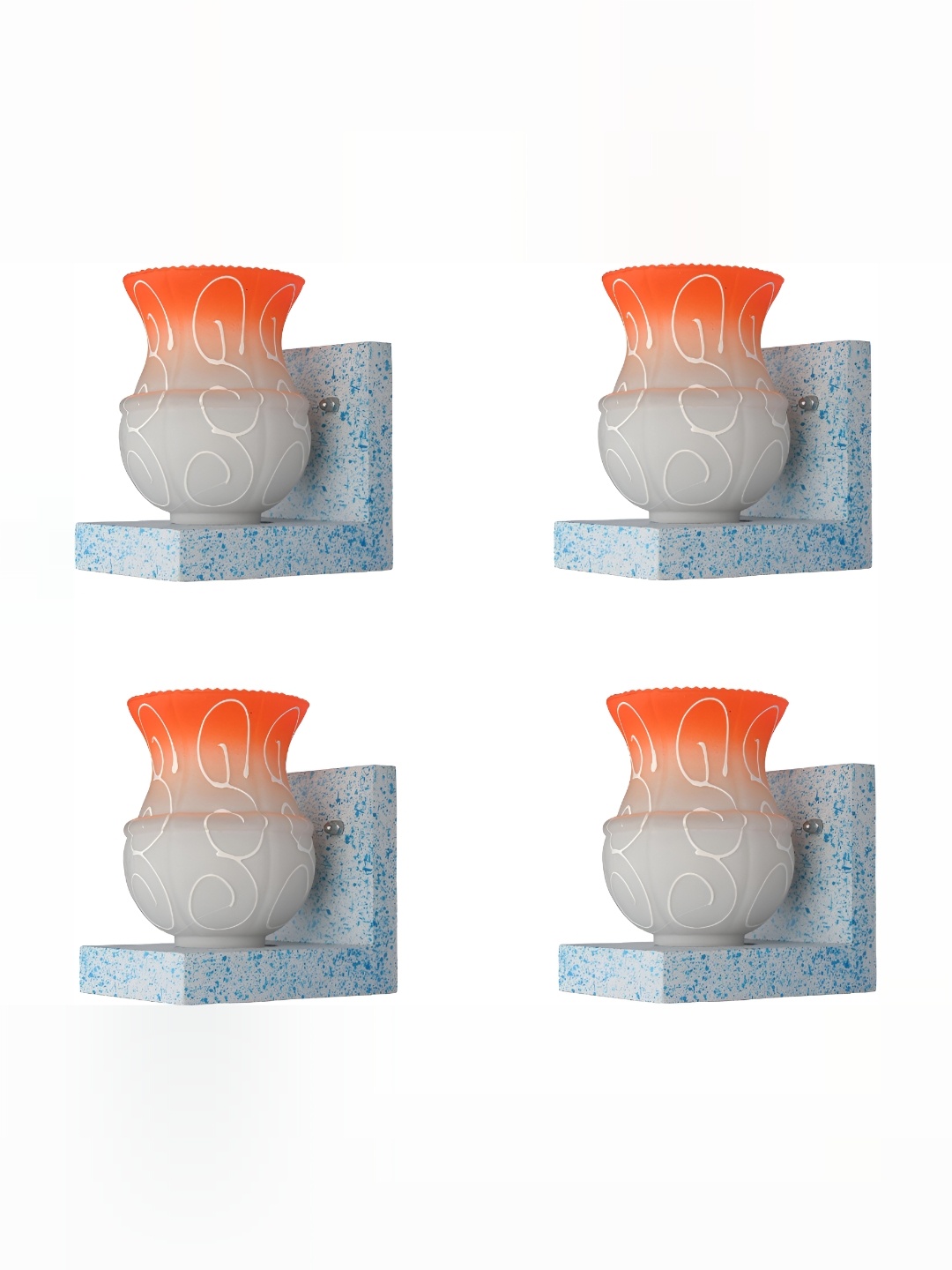 

1ST TIME White & Orange 4 Pieces Printed Glass Contemporary Wall Lamps