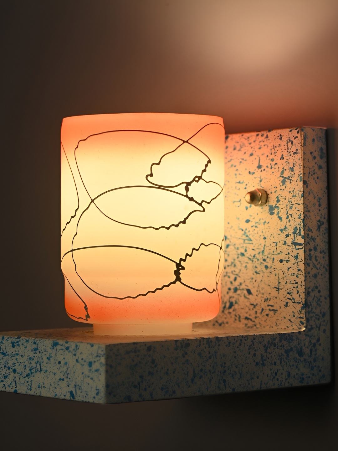 

1ST TIME Orange & White Glass Printed Contemporary Cylinder Shaped Wall Lamp