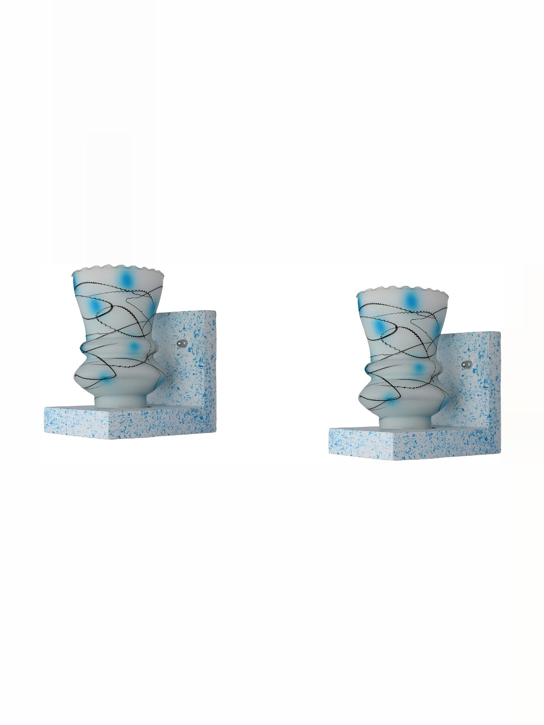 

1ST TIME Blue & Black 2 Pcs Printed Glass Contemporary Abstract Shaped Wall Lamp