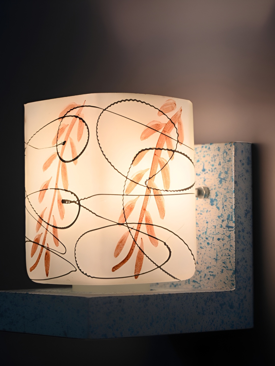

1ST TIME Brown & White 2 Pieces Printed Glass Traditional Rectangle Shaped Wall Lamps