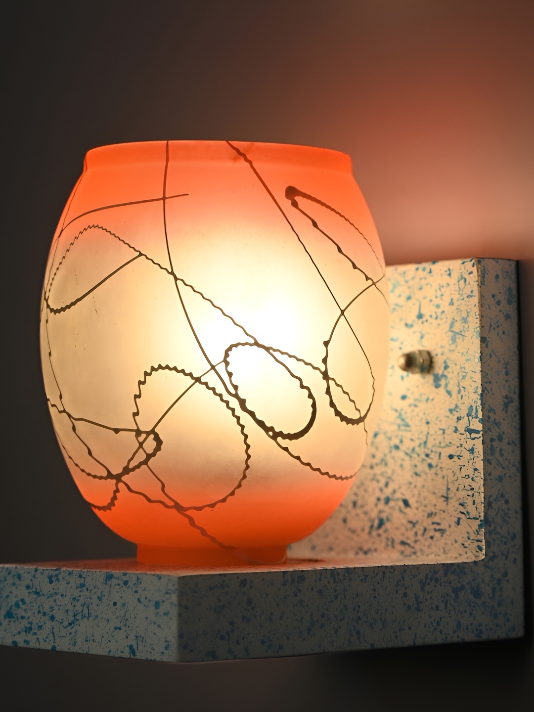 

1ST TIME Orange & Grey Printed Glass Contemporary Abstract Shaped Wall Lamp