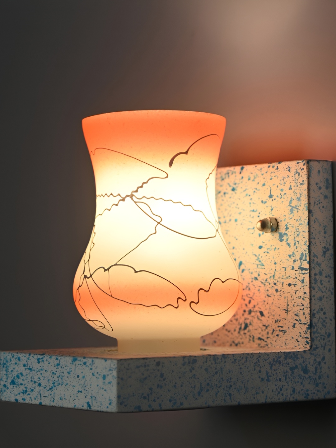 

1ST TIME Orange & White Printed Glass Traditional Cylinder Shaped Wall Lamp