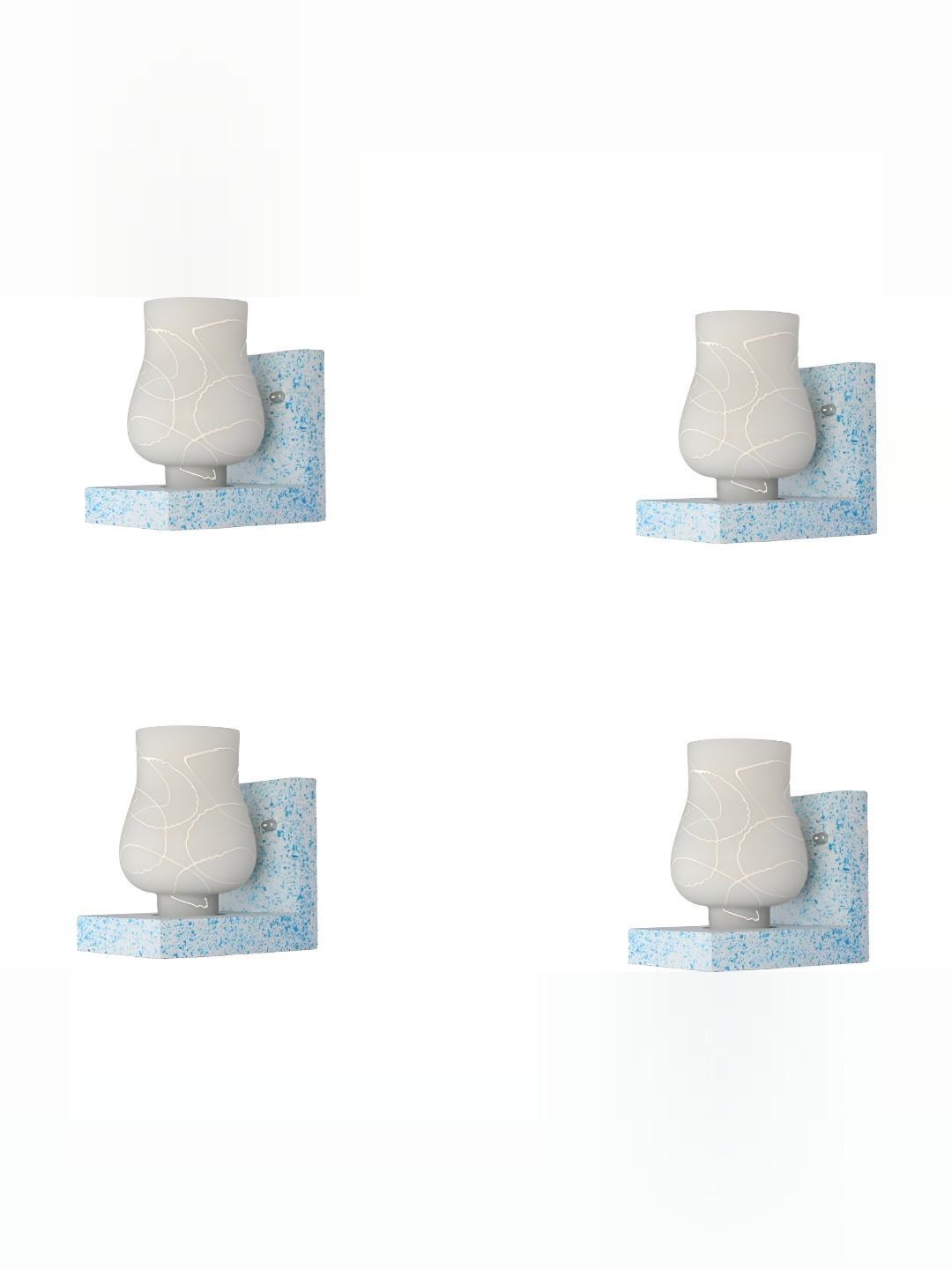 

1ST TIME Grey & White 4 Pieces Glass Printed Contemporary Bell Shaped Wall Lamps
