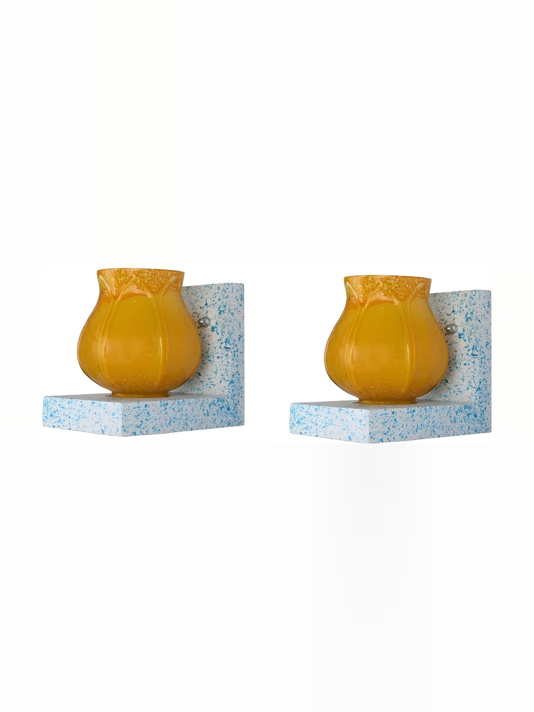 

1ST TIME Yellow & White 2 Pieces Textured Glass Contemporary Wall Lamps
