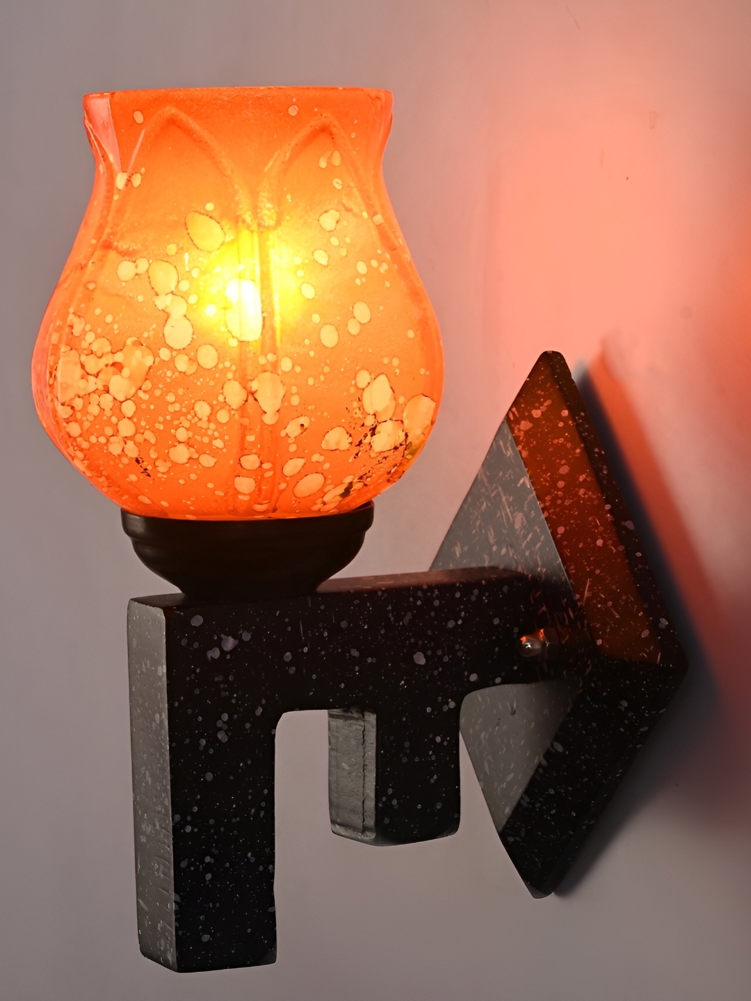 

1ST TIME Orange & Black Printed Glass Traditional Wall Lamp