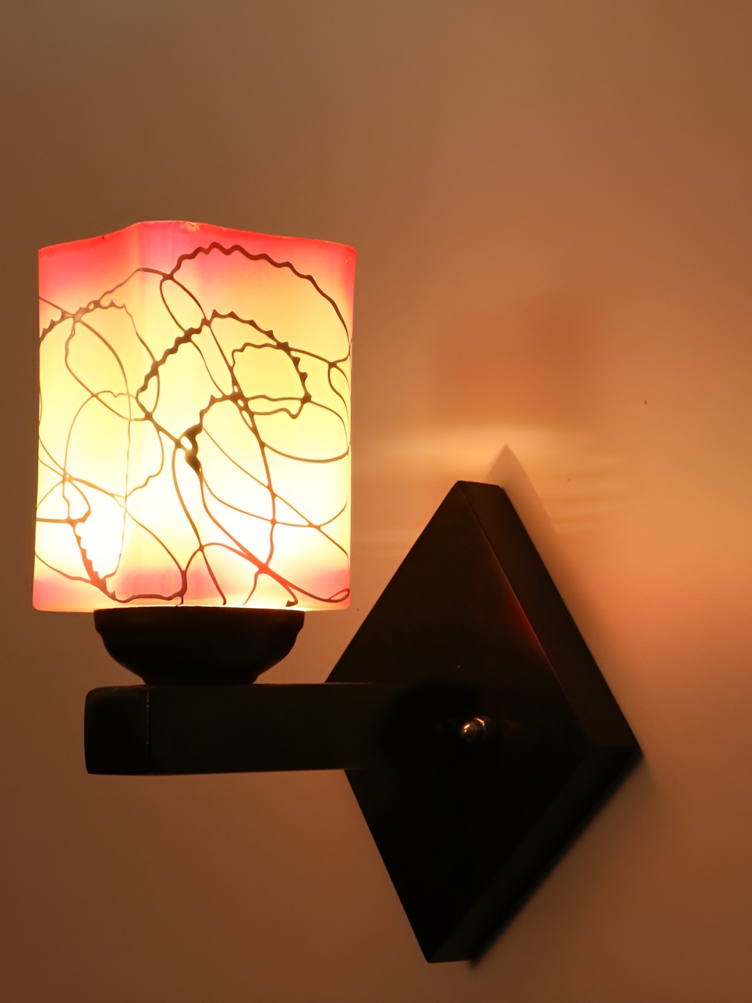 

1ST TIME Pink & White Printed Glass Contemporary Rectangle Shaped Wall Lamp