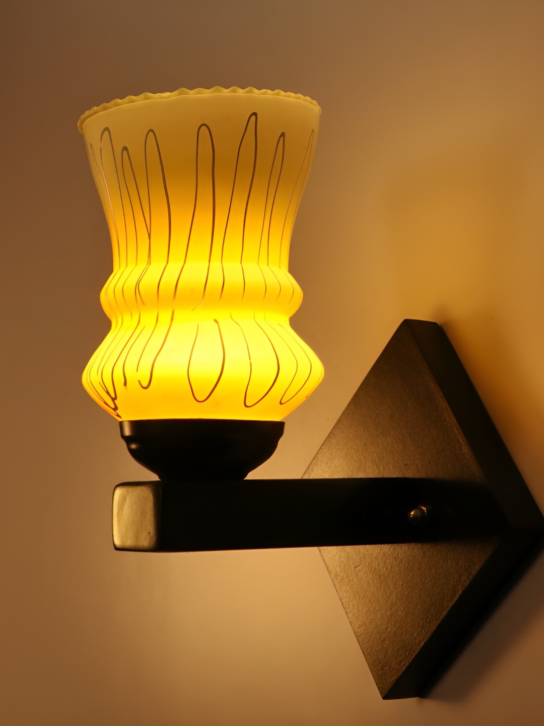 

1ST TIME Yellow & Black Printed Glass Traditional Wall Lamp