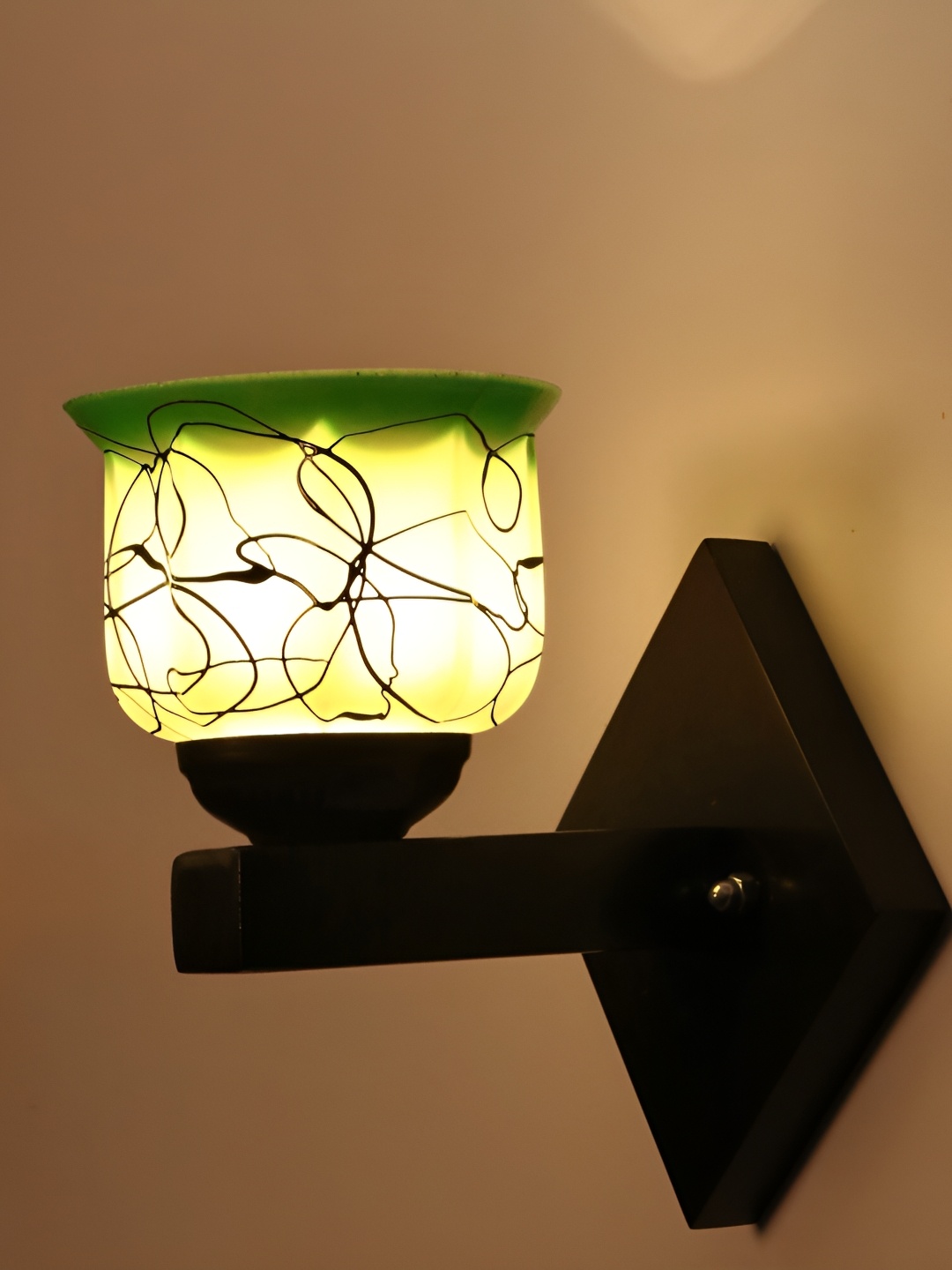 

1ST TIME Green & White Printed Glass Traditional Frustum Shaped Wall Lamp