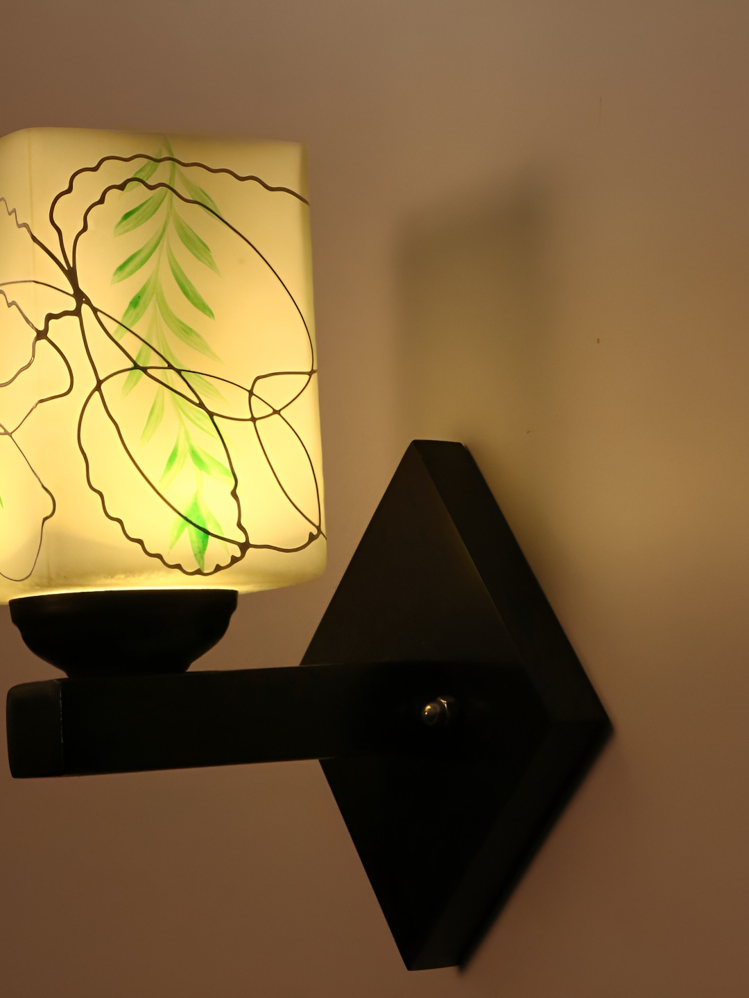 

1ST TIME Grey & Green Printed Glass Traditional Rectangle Shaped Wall Lamp