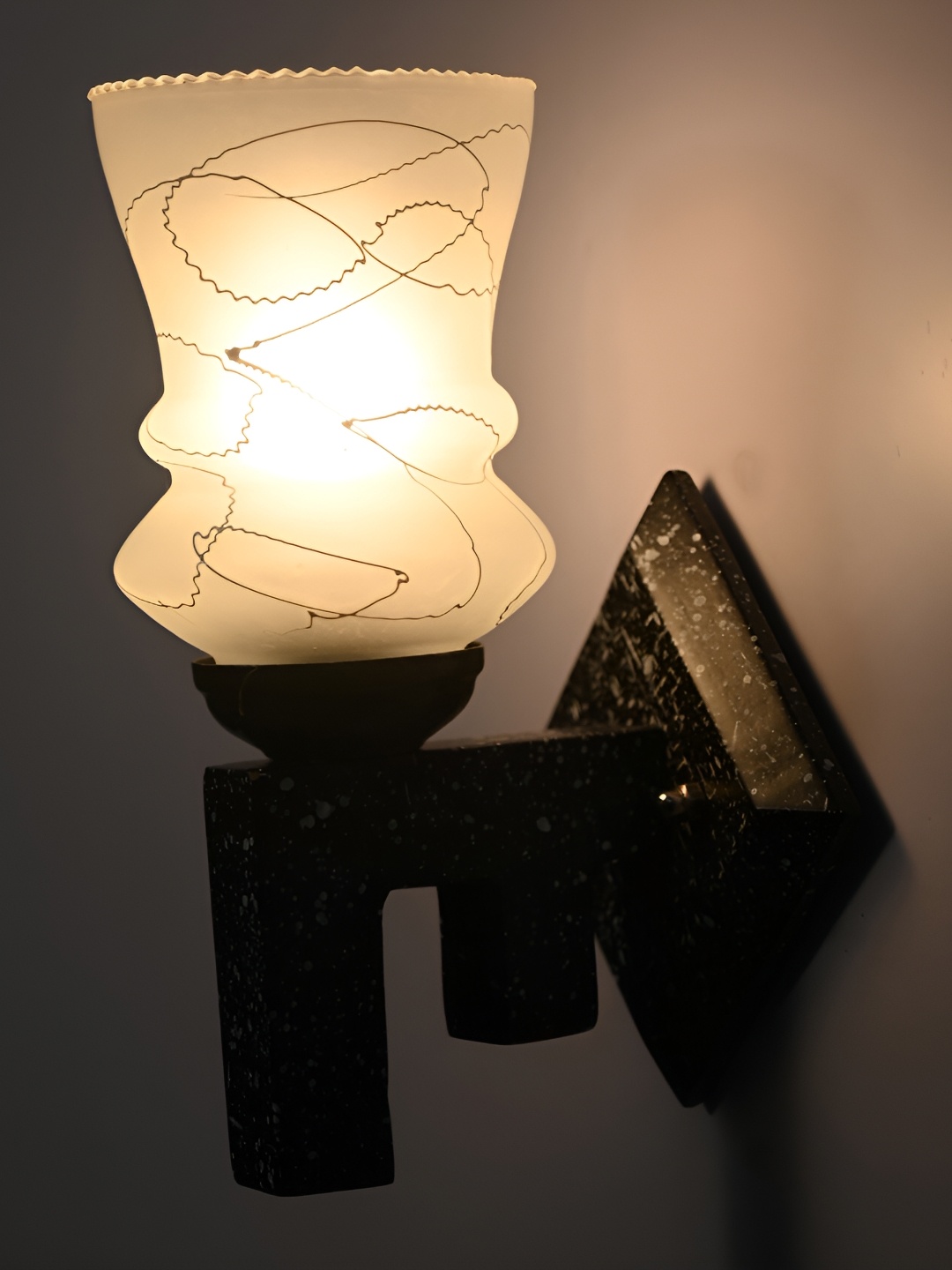 

1ST TIME White & Black Printed Glass Traditional Wall Lamp