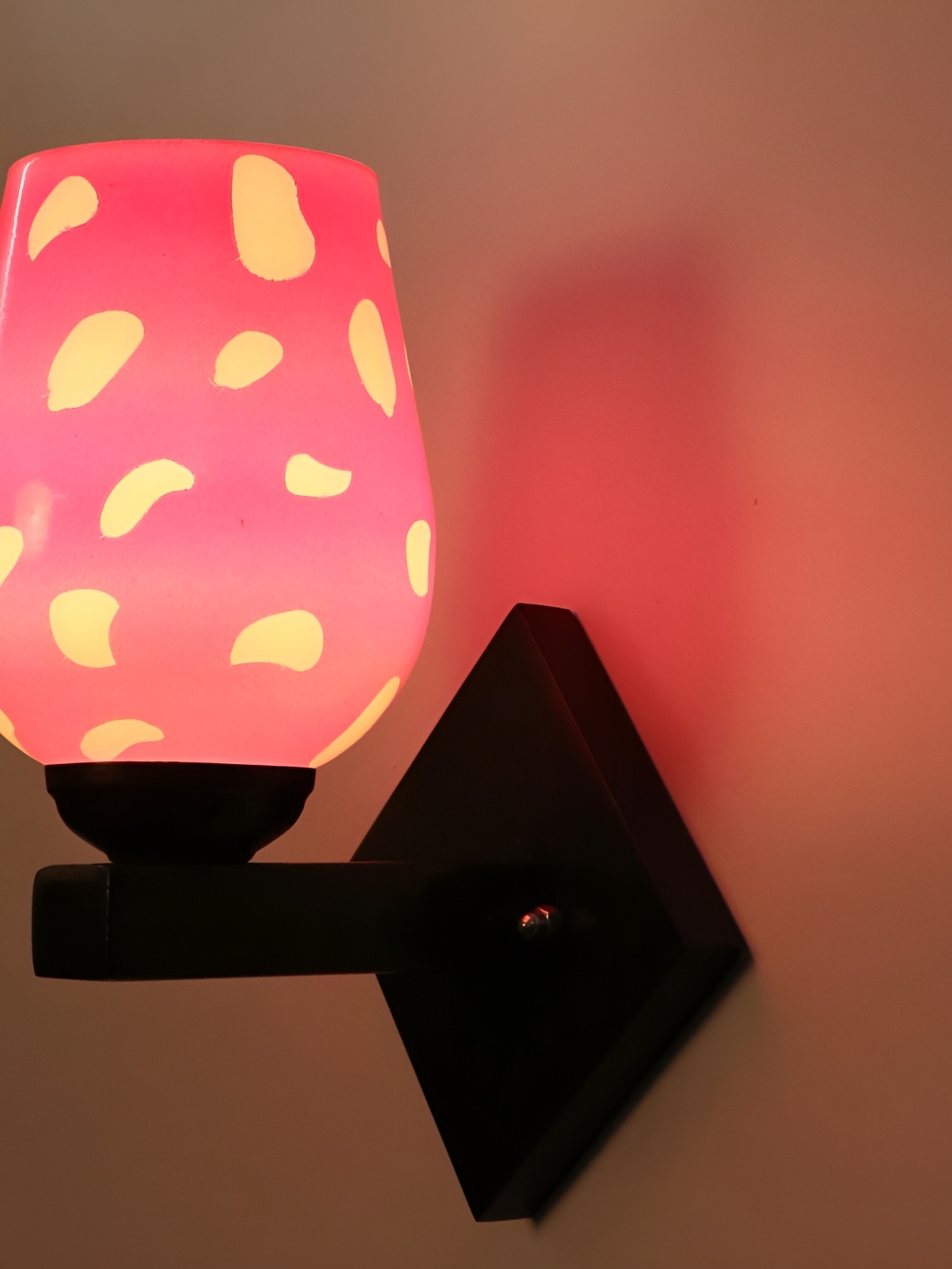 1ST TIME Pink & Black Printed Glass Traditional Cylinder Shaped Wall Lamp