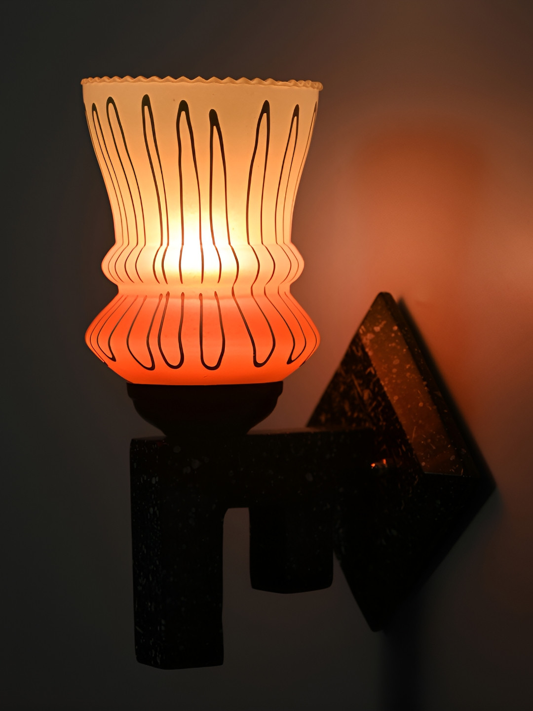 

1ST TIME Orange & White Printed Glass Traditional Abstract Shaped Shaped Wall Lamp