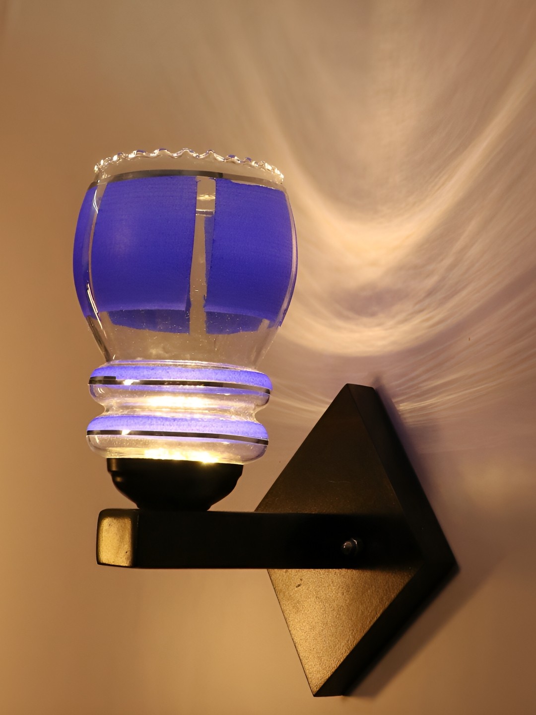 

1ST TIME Blue & Black Textured Glass Traditional Abstract Shaped Shaped Wall Lamp