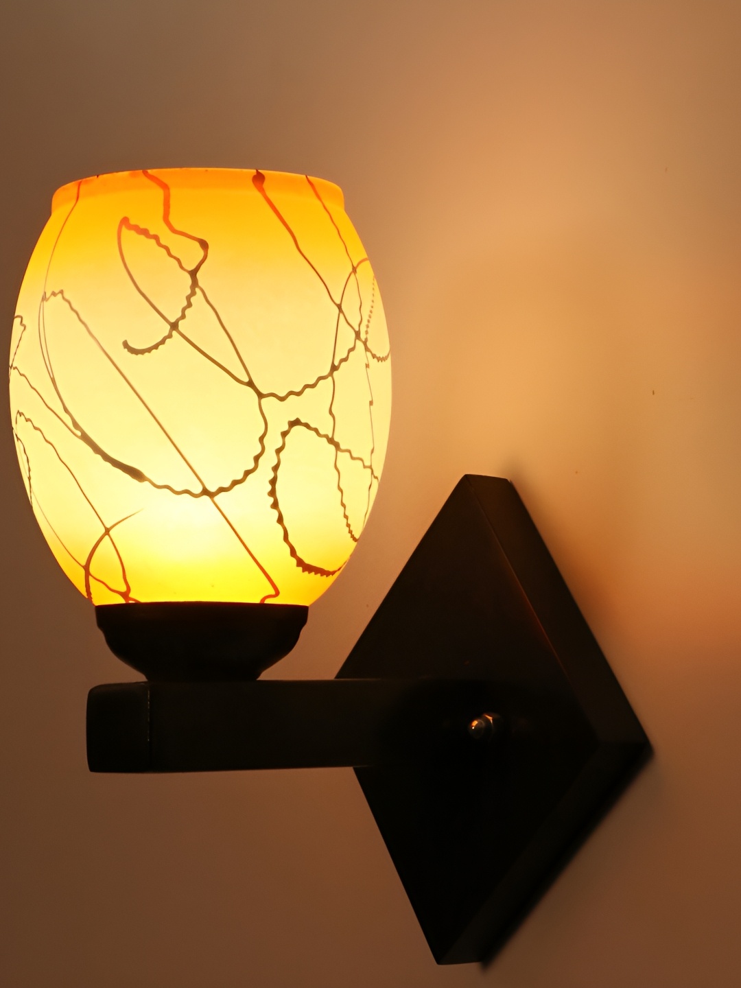 

1ST TIME Orange & White Printed Glass Traditional Abstract Shaped Shaped Wall Lamp