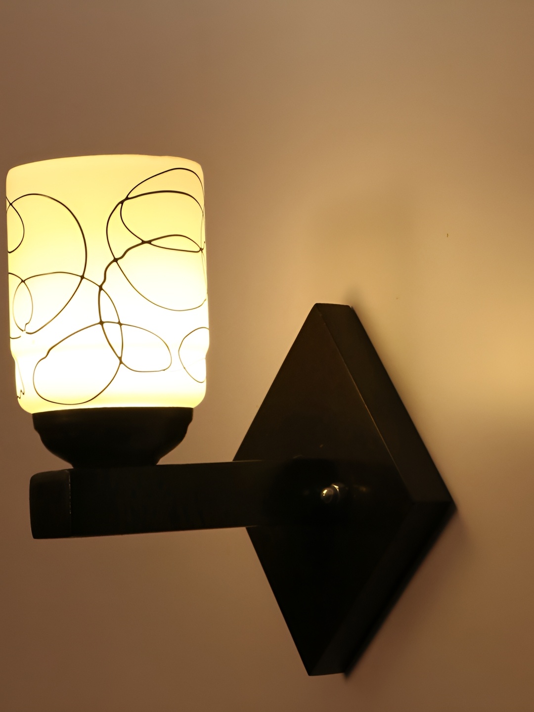 

1ST TIME Yellow & White Printed Glass Traditional Cylinder Shaped Wall Lamp