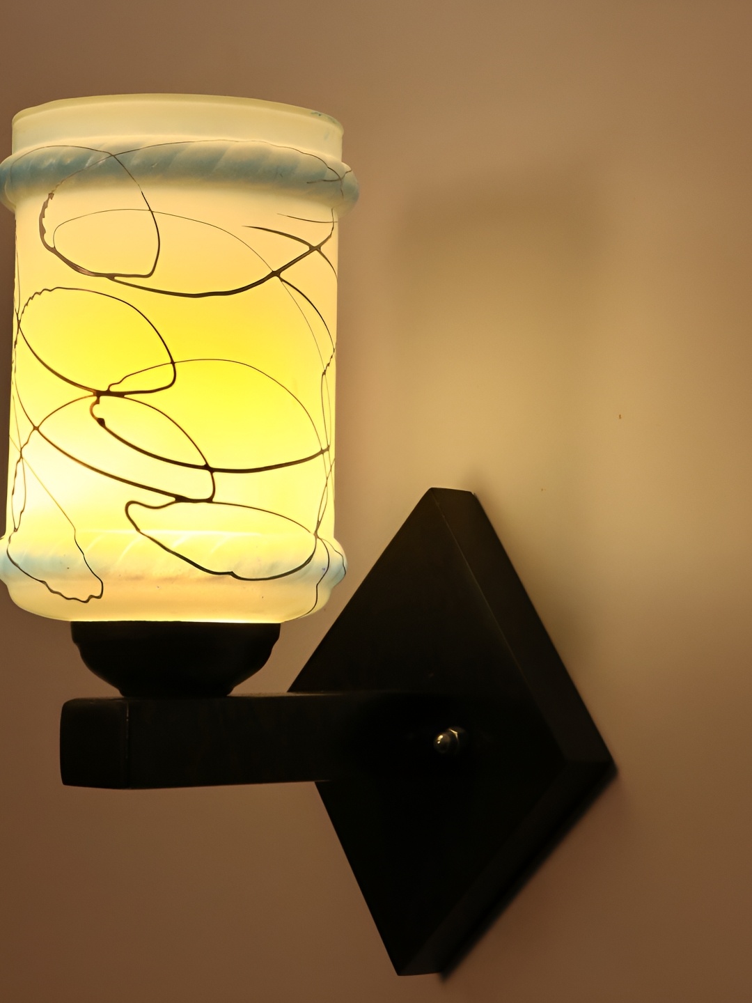 

1ST TIME Blue & White Printed Glass Traditional Cylinder Shaped Wall Lamp
