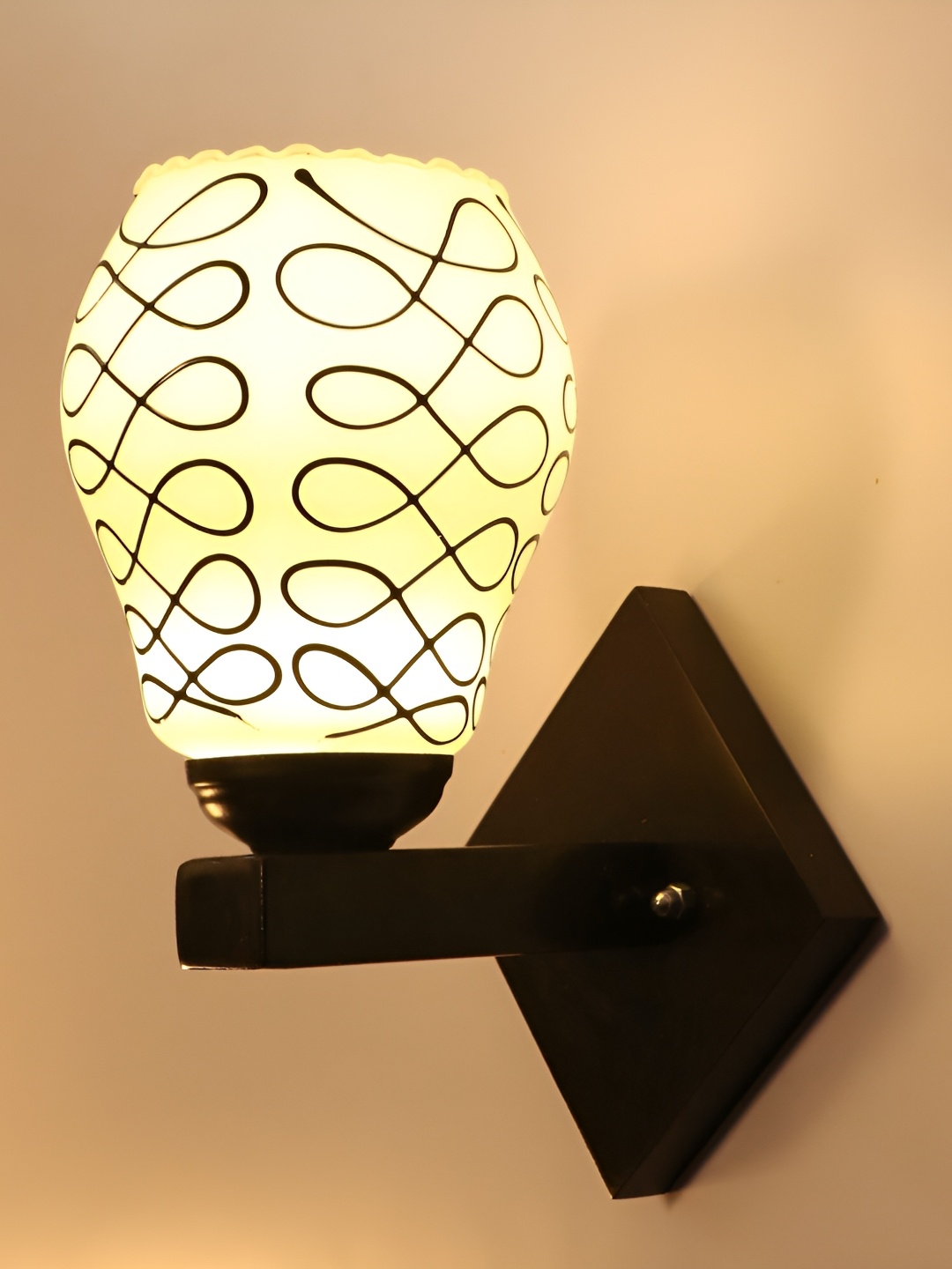 

1ST TIME White & Black Printed Glass Traditional Abstract Shaped Shaped Wall Lamp