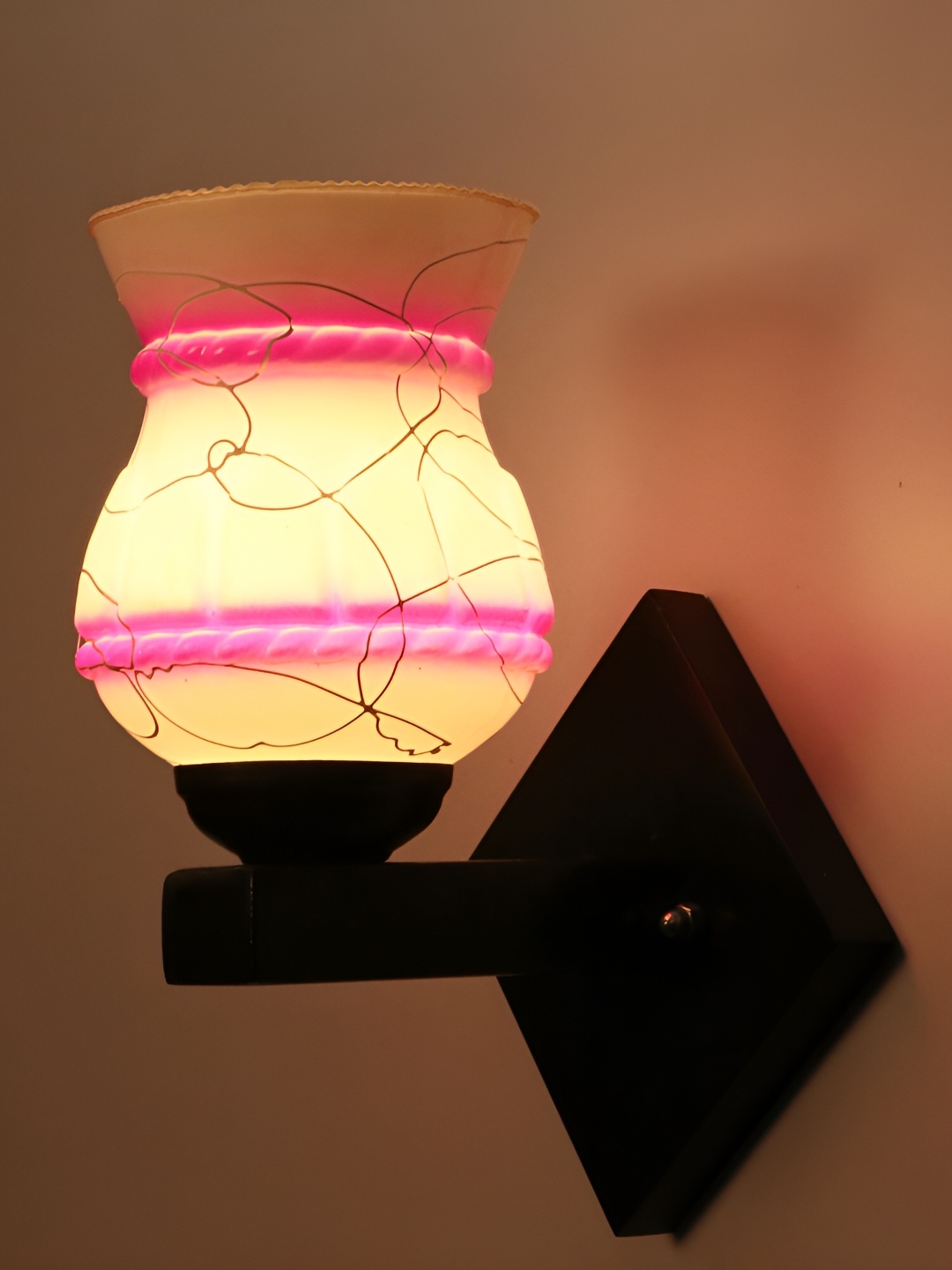 

1ST TIME Pink & White Colourblocked Glass Traditional Wall Lamp