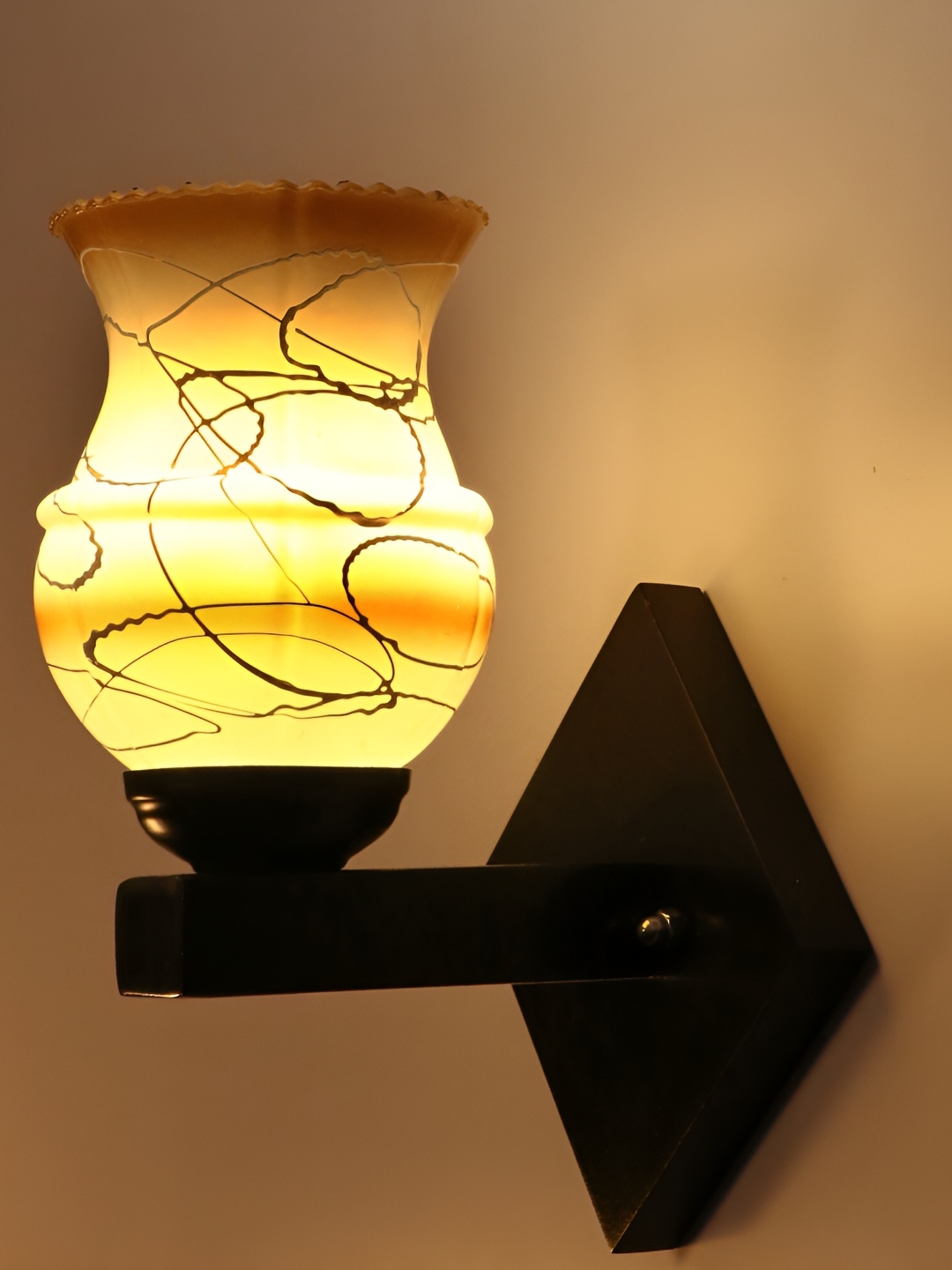 

1ST TIME White & Brown Printed Glass Traditional Wall Lamp