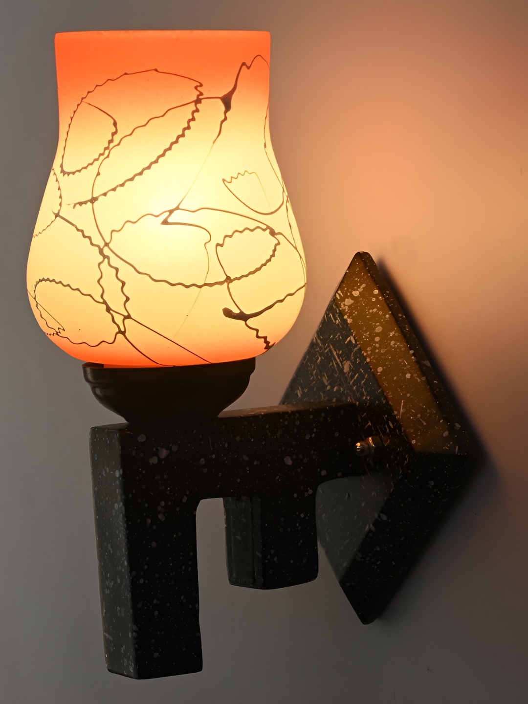 

1ST TIME Orange & Black Printed Glass Traditional Wall Lamp