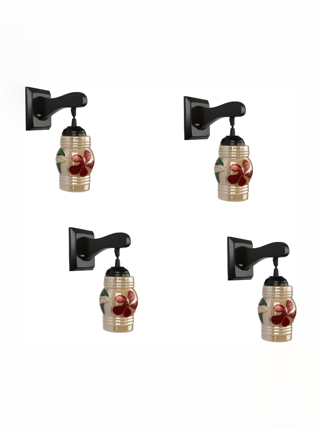 

1ST TIME Gold-Toned & Black Printed Glass Traditional Wall Lamp