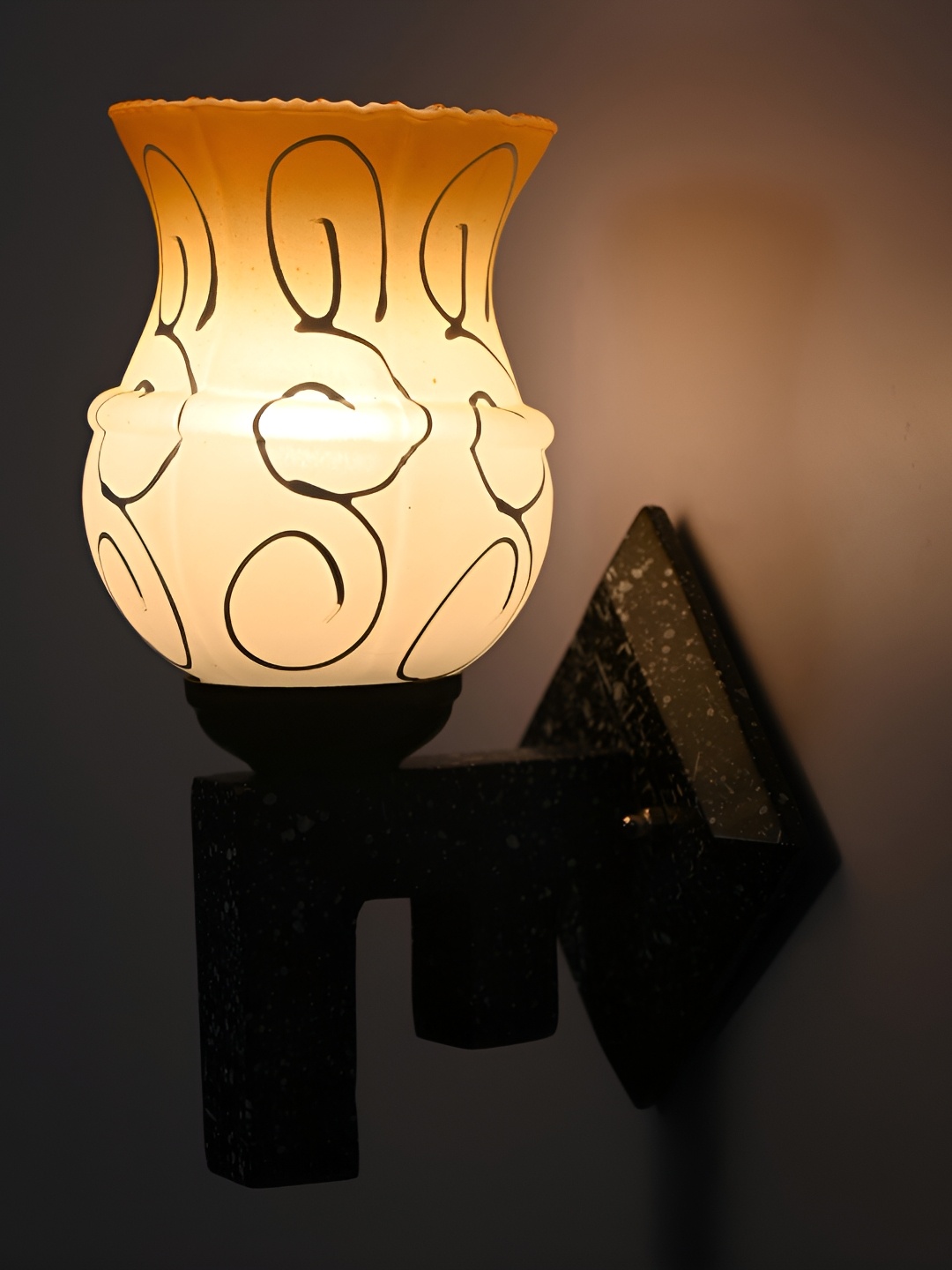 

1ST TIME Yellow & Black Printed Glass Traditional Wall Lamp