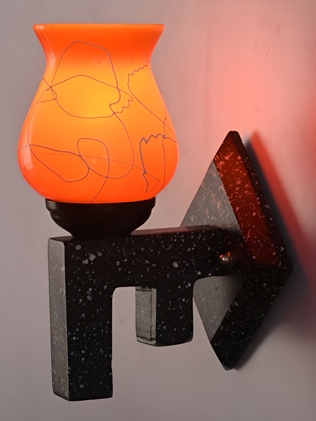 

1ST TIME Orange & Black Printed Glass Traditional Wall Lamp