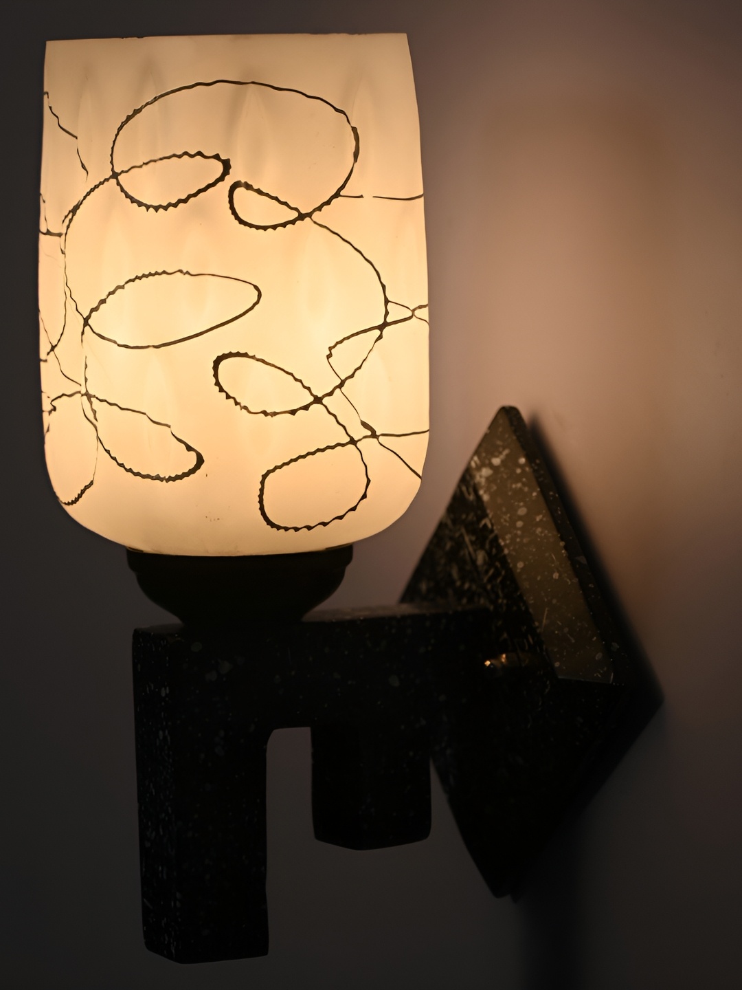 

1ST TIME White & Grey Printed Glass Traditional Cylinder Shaped Wall Lamp