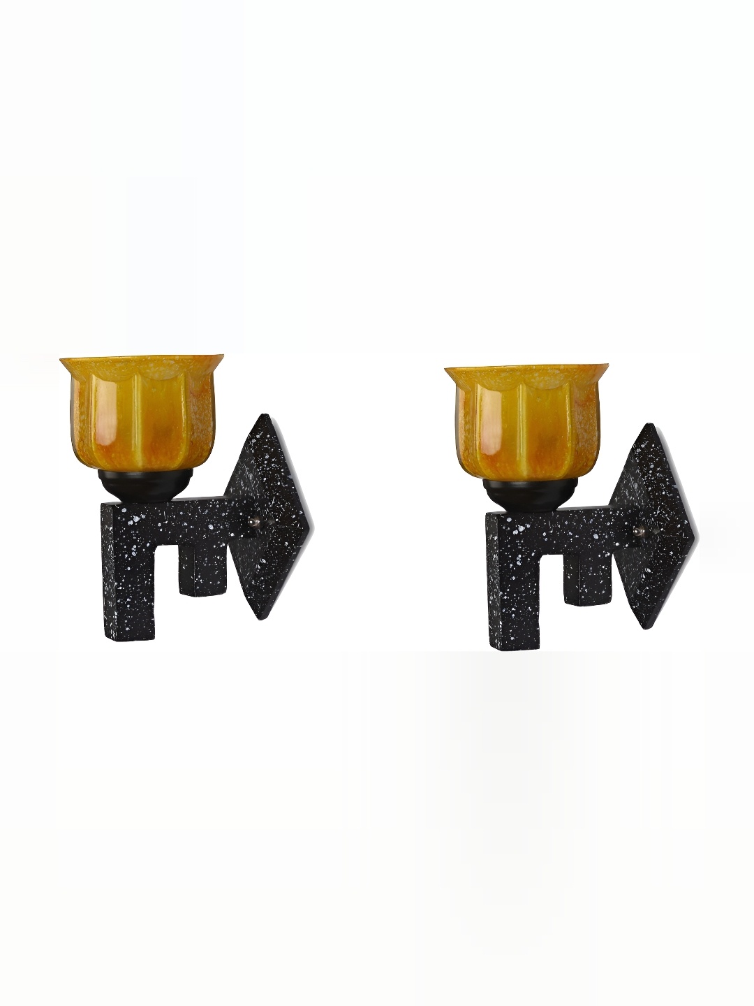 

1ST TIME Yellow & Black Printed Glass Traditional Rectangle Shaped Wall Lamp