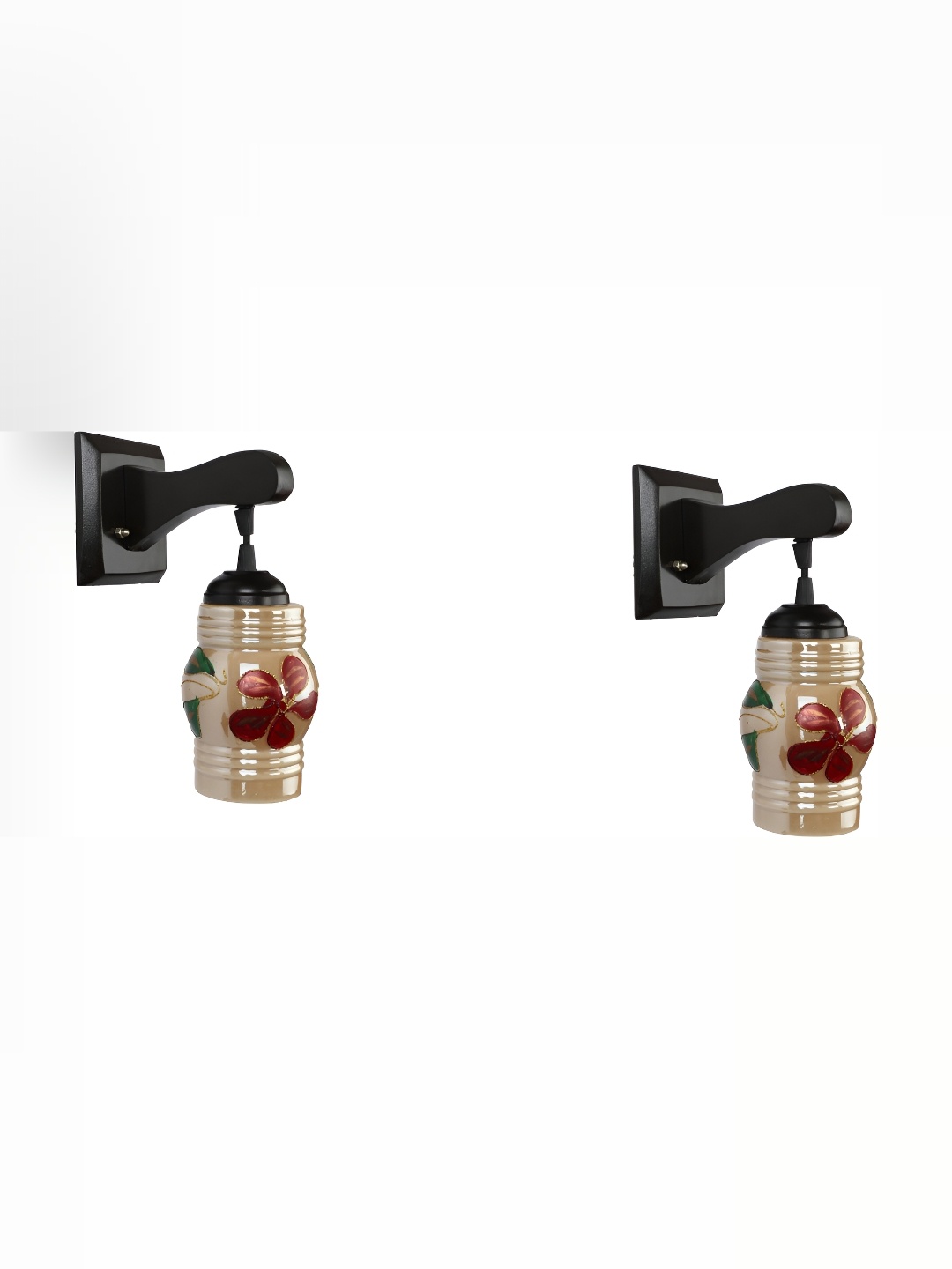 

1ST TIME Yellow & Black Printed Glass Traditional Cylinder Shaped Wall Lamp