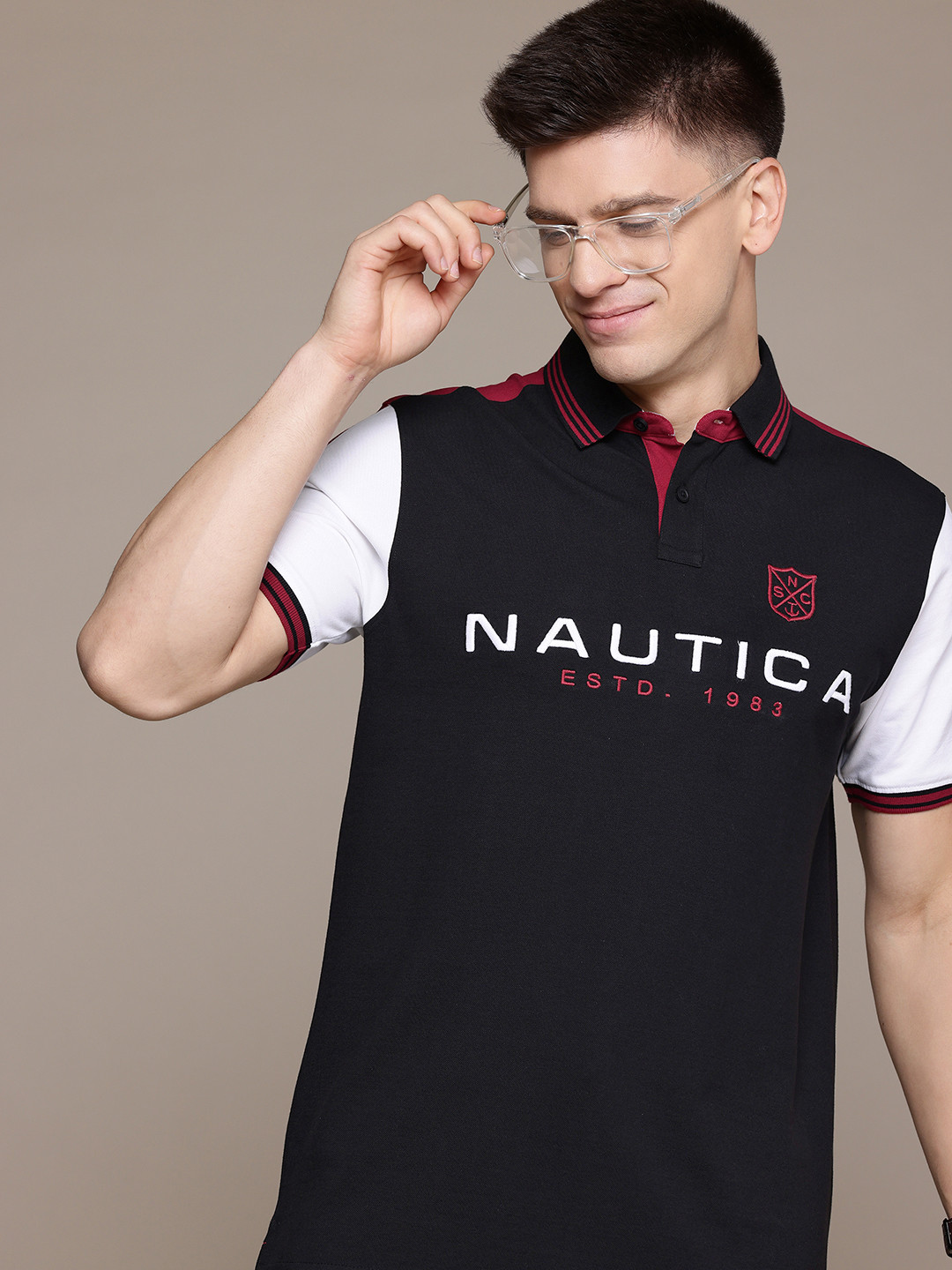 

Nautica Brand Logo Print Polo Collar T-shirt, Black