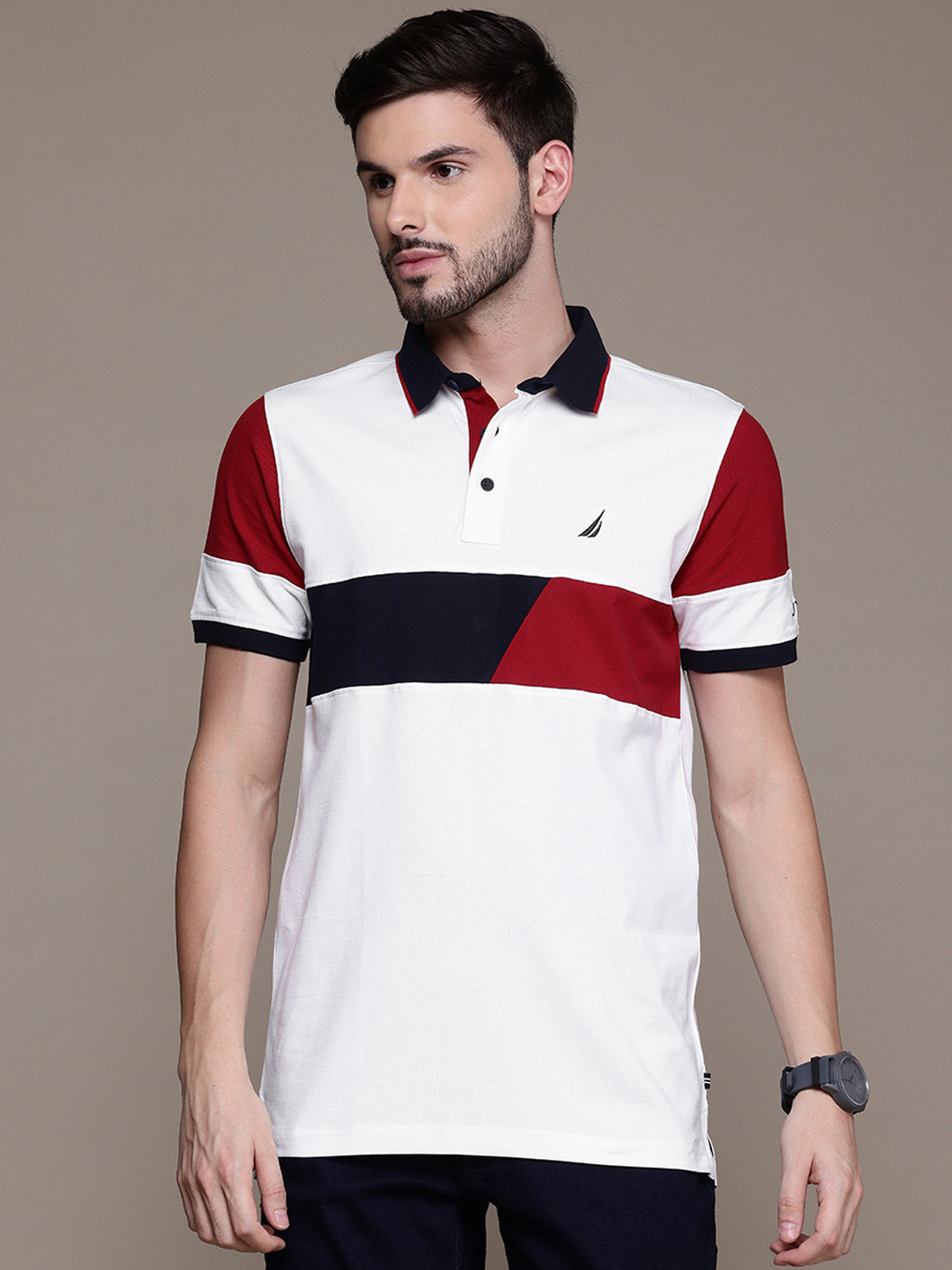 

Nautica Colourblocked Pure Cotton T-shirt, White