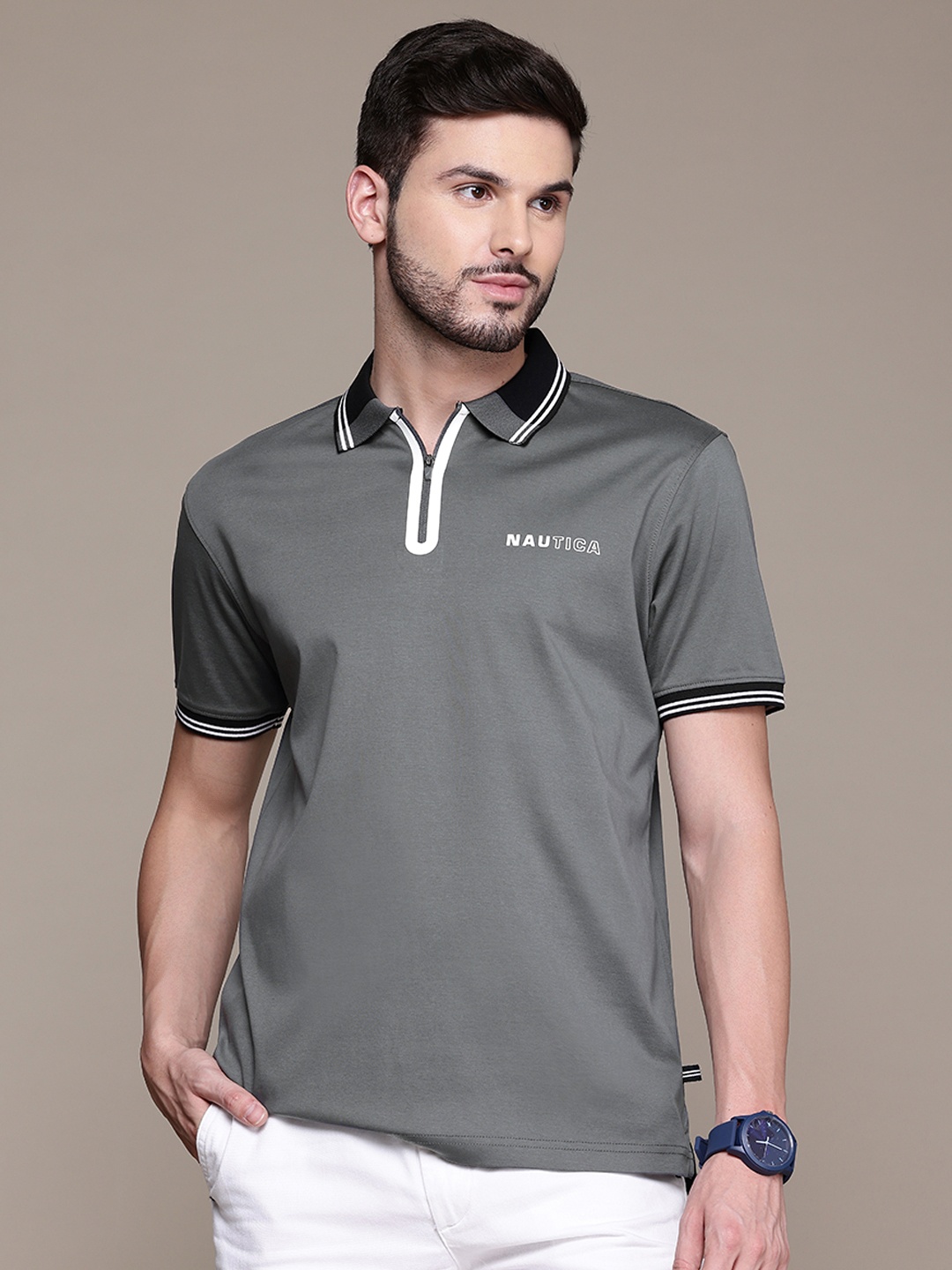 

Nautica Polo Collar Pure Cotton T-shirt, Grey