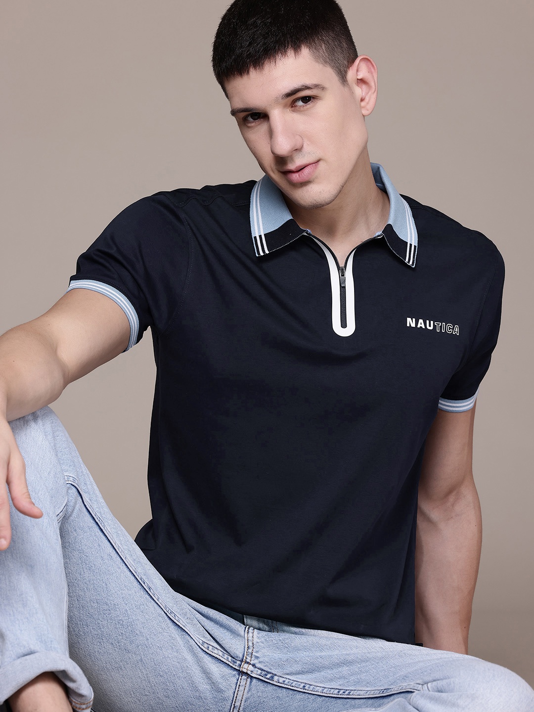 

Nautica Polo Collar Pure Cotton T-shirt, Navy blue