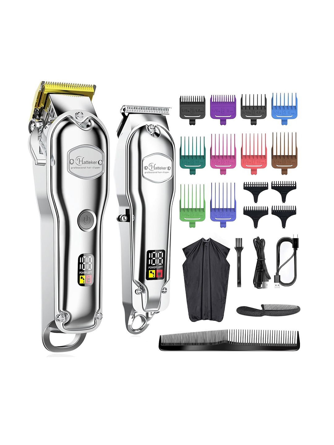 

Hatteker Hair Beard Clipper IPX7 Waterproof Hair Cutting Kit With T-Blade Trimmer, Silver
