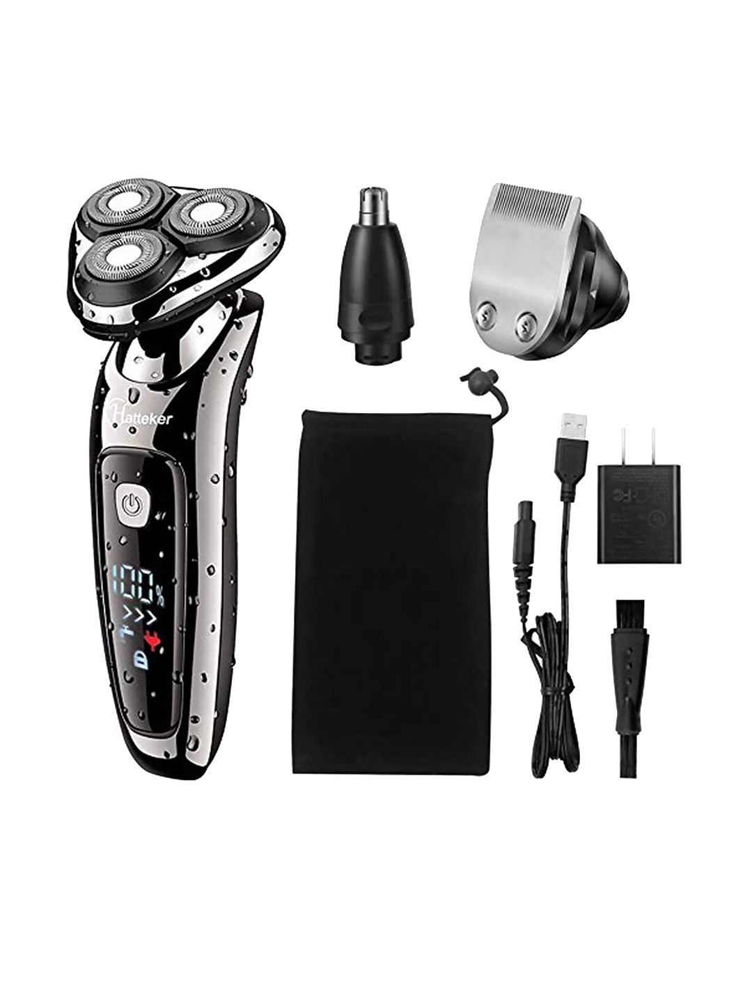 

Hatteker HT05 Beard Hair Nose 3-In-1 Waterproof USB Rechargeable Trimmer Kit, Black